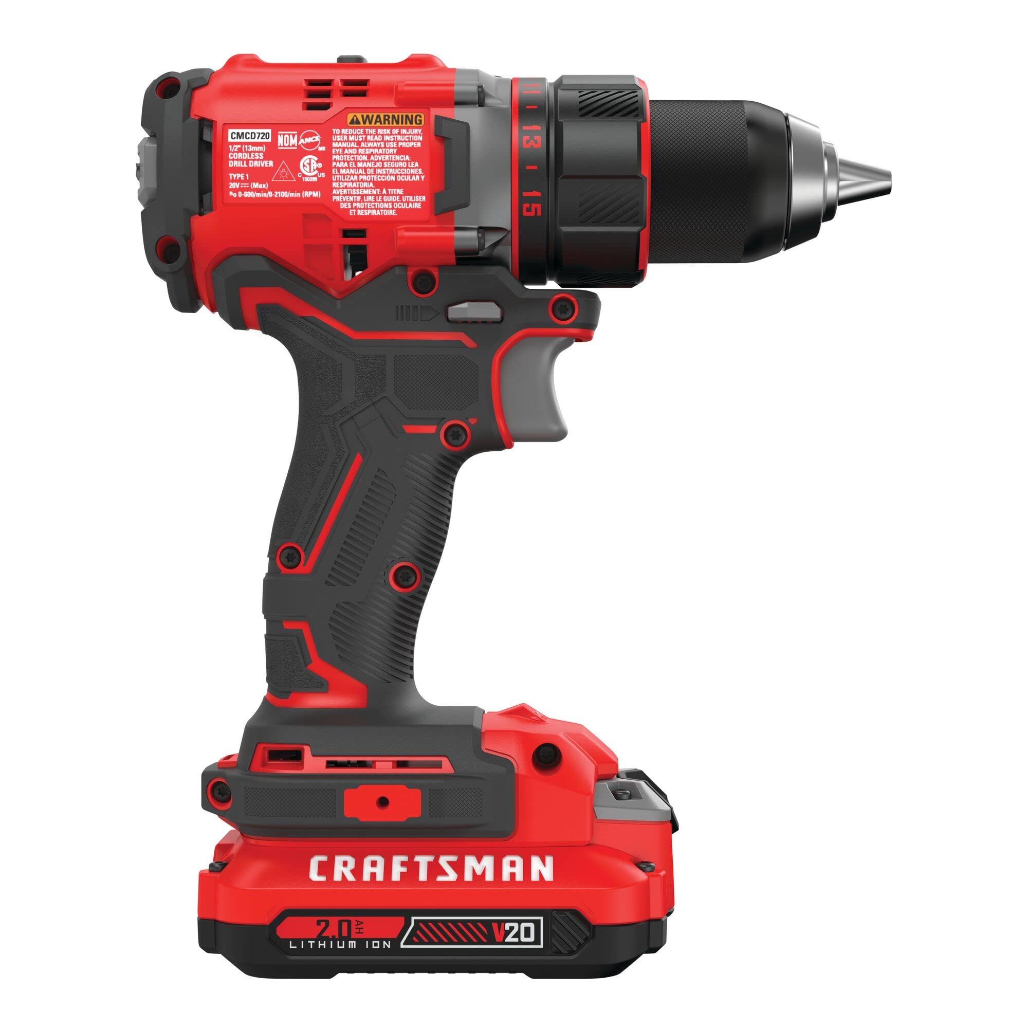 CRAFTSMAN 20V MAX Cordless Drill Driver with 1/2 Inch Keyless Chuck - Includes 2 Batteries & Charger (CMCD720D2) - Perfect for DIY Projects, Home Repairs & Construction Work