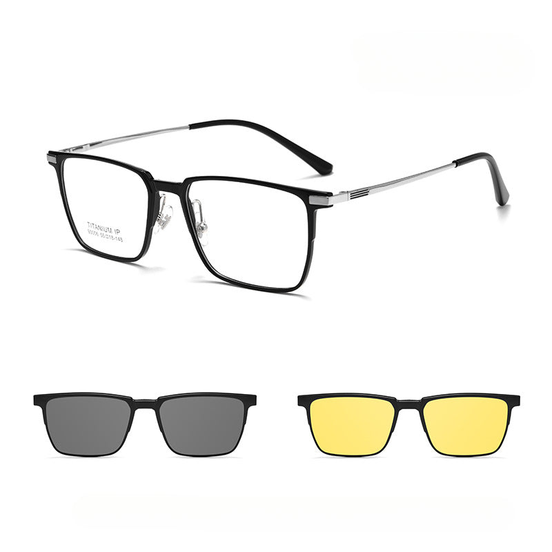3 in 1 Titanium Glasses Frame with Magnetic Sunglasses Clips - Lightweight Durable Eyewear for Reading, Driving & Outdoor Activities