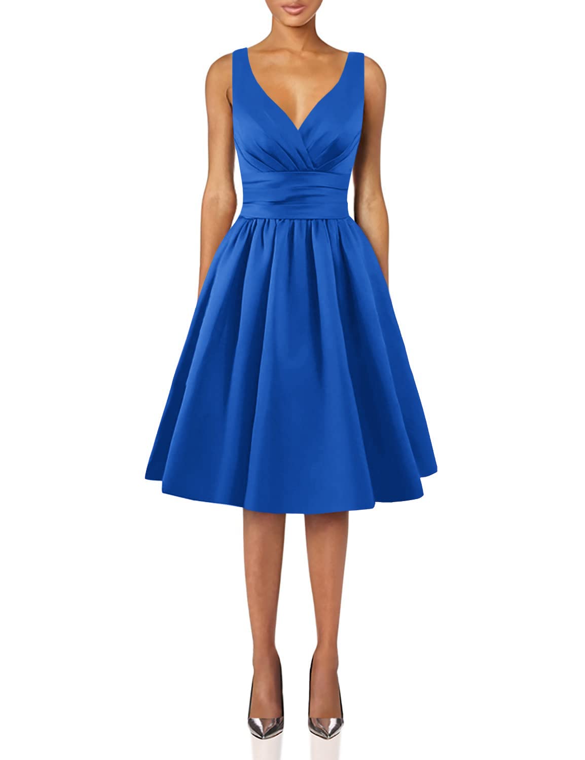JAEDEN Short Satin Prom Dresses for Bridesmaids - V-Neck Formal Evening Gowns for Weddings, Parties & Special Occasions