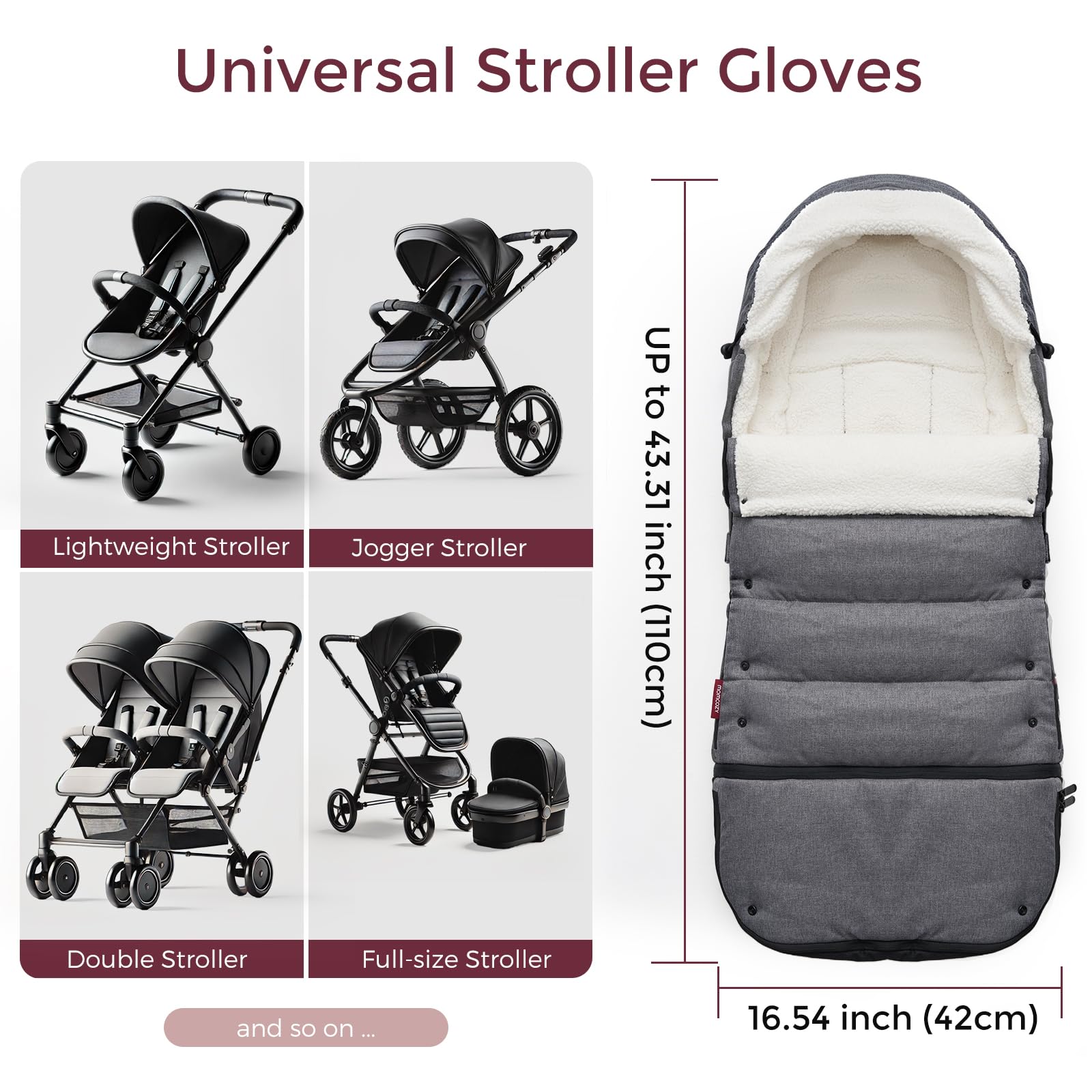 Momcozy Universal Stroller Footmuff - Ultra-Plush Weatherproof Baby Stroller Bunting Bag with Adjustable Buckle | Fits Most Strollers | Winter Stroller Cover for Newborns & Toddlers | Perfect for Cold Weather, Snowy Days & Outdoor Adventures