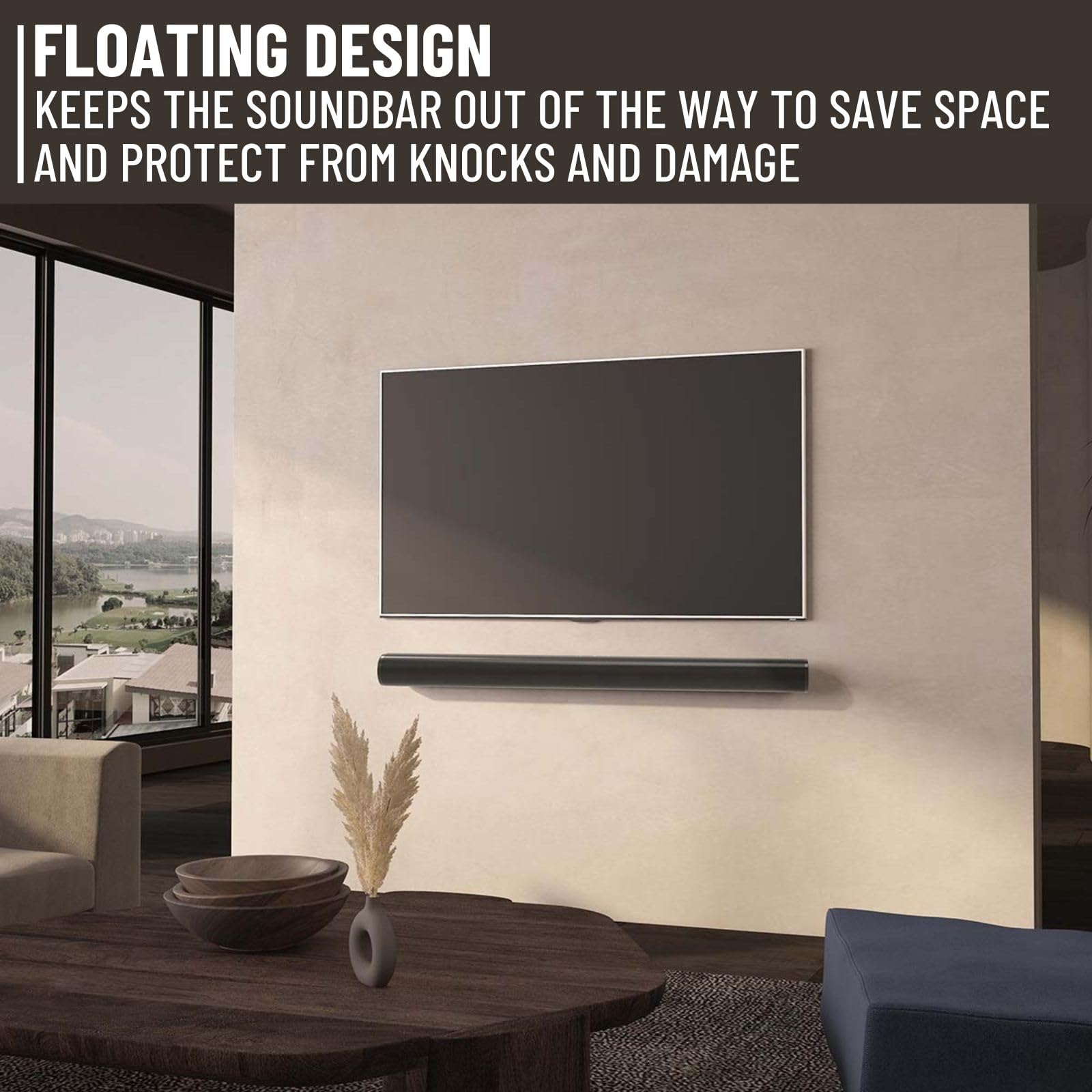 Pro Wall Mount Floating Speaker Bracket for Sonos Arc Soundbar - Under TV Mounting Kit - Black | Home Theater & Living Room Audio Setup