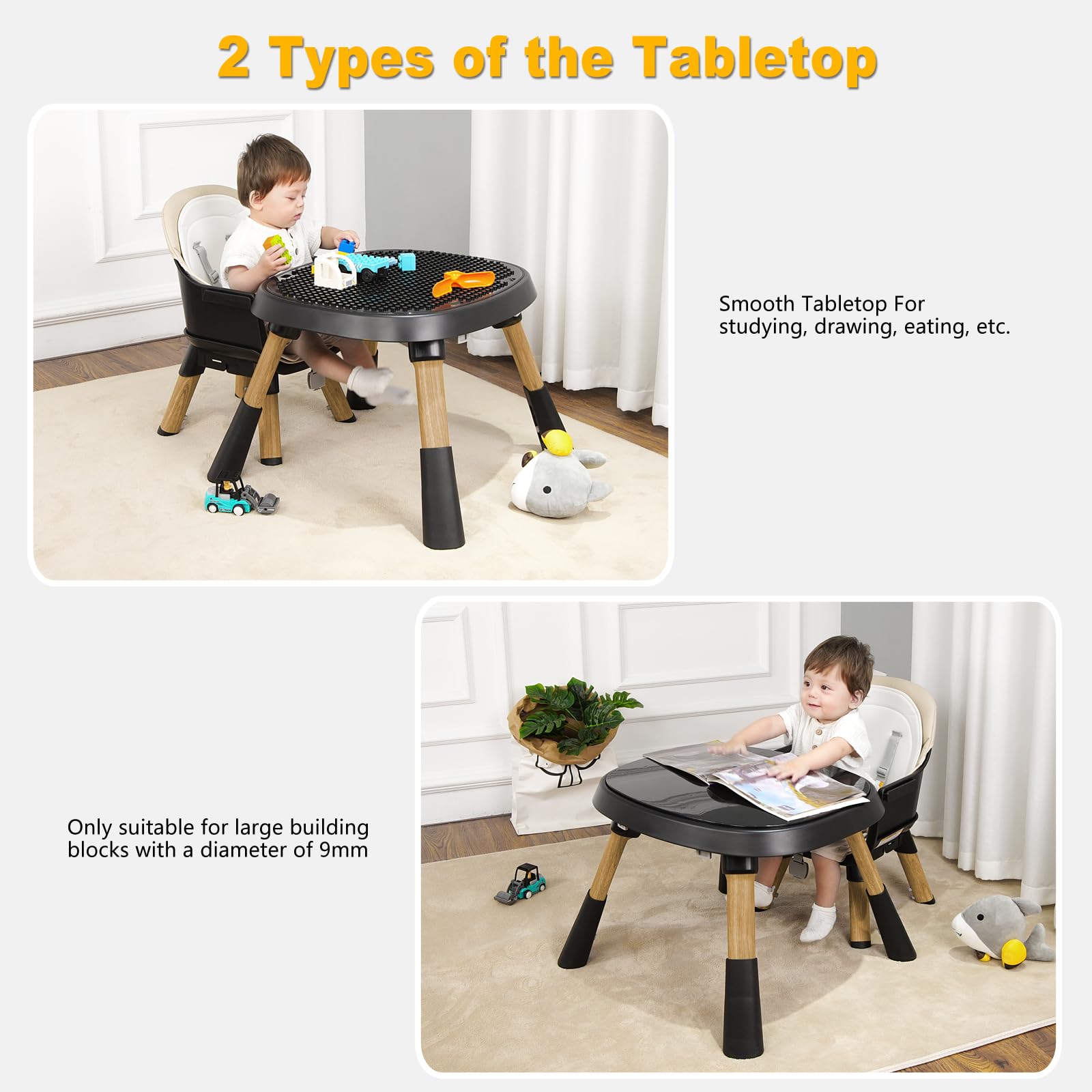 **15-in-1 Convertible Baby High Chair for Toddlers 6-72 Months | Easy Clean Adjustable Feeding Chair | Safe & Comfortable for Home & Restaurant Use (Black)**