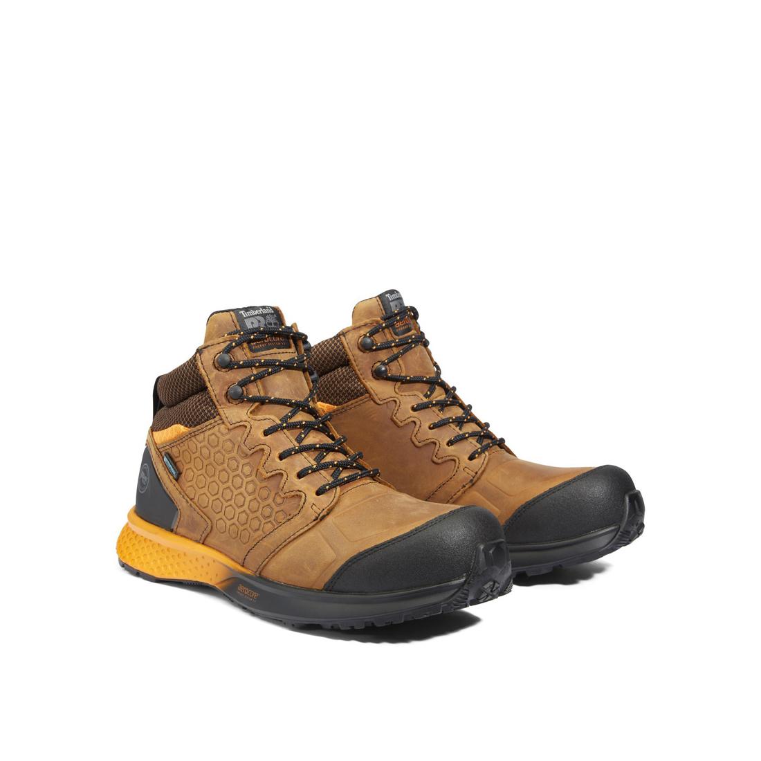 Reaxion Composite Toe Waterproof Work Boots for Men - Brown/Orange Safety Shoes for Construction, Hiking & Outdoor Work