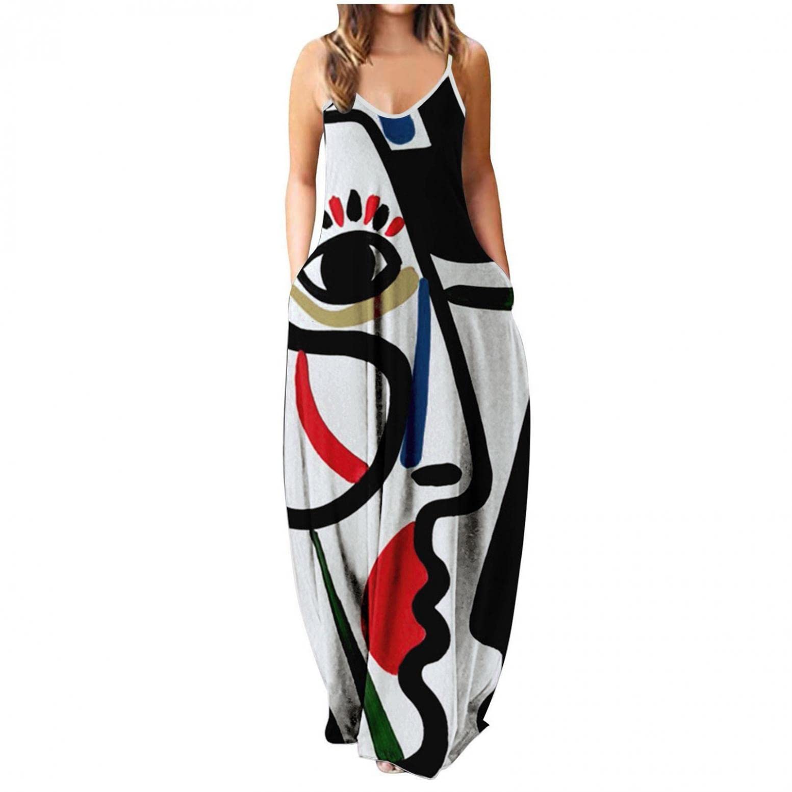 Women's Plus Size Maxi Dress - Floral Print Sleeveless Loose Summer Dress with Pockets | Casual Long Dress for Beach, Vacation & Everyday Wear