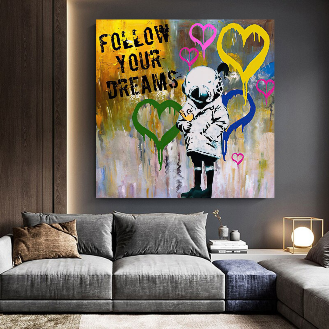 Banksy Follow Your Dreams Graffiti Canvas Wall Art Print - Urban Street Art Decor for Living Room, Bedroom & Office - Perfect Gift for Art Lovers