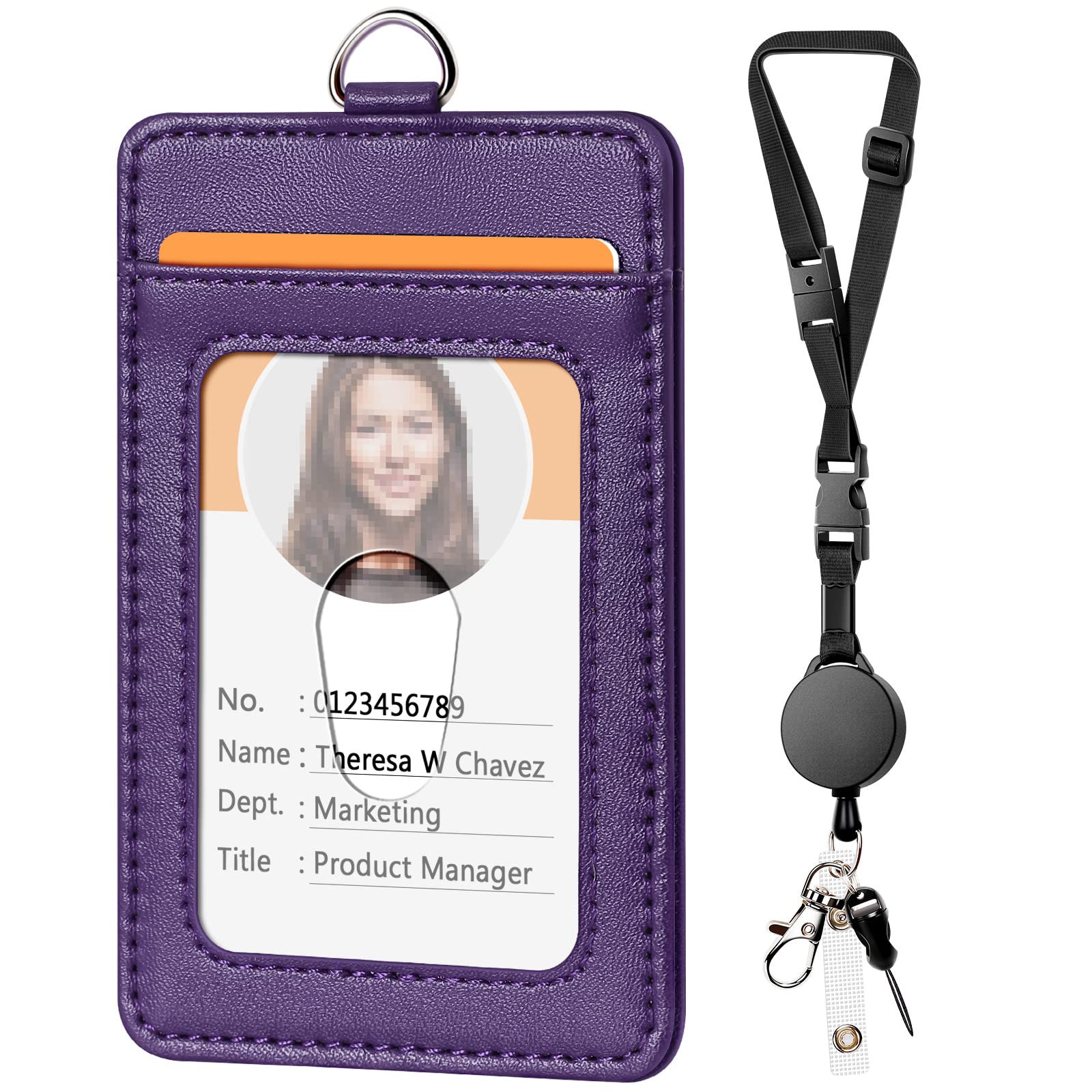 Adjustable Leather Badge Holder with Breakaway Lanyard for Office & School ID