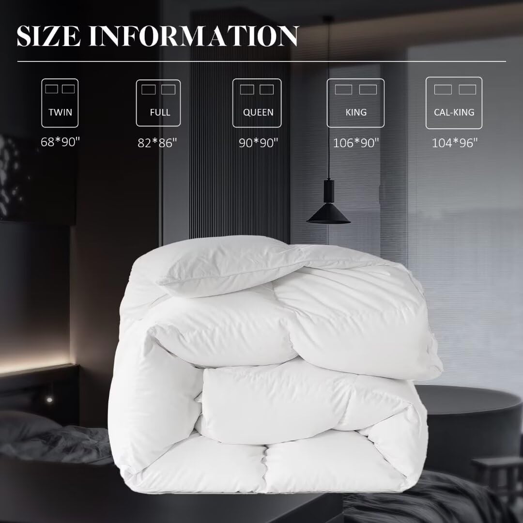 Premium Feather Down Fiber Comforter - All Season Luxury White Bedding - Ultra Soft 100% Cotton Duvet Insert - King Size 106x90 Inches - Perfect for Master Bedrooms, Guest Rooms & Cozy Winter Nights