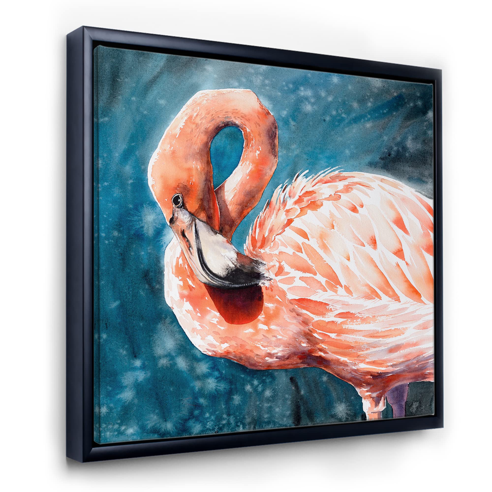 DesignQ Pink Flamingos In Blue Water II - Framed Canvas Wall Art Print for Farmhouse Decor | Perfect for Living Room, Bedroom & Office Wall Decor