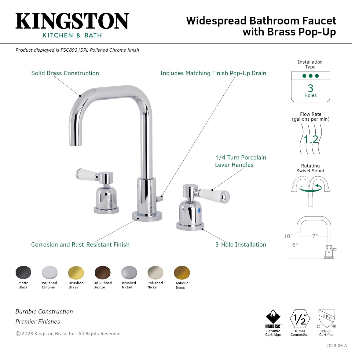 Kingston Brass FSC8935DPL Paris Widespread Bathroom Faucet - Oil Rubbed Bronze Finish, 11.06 x 6.81 x 9.5 Inches - Perfect for Modern Bathroom Vanities and Powder Rooms