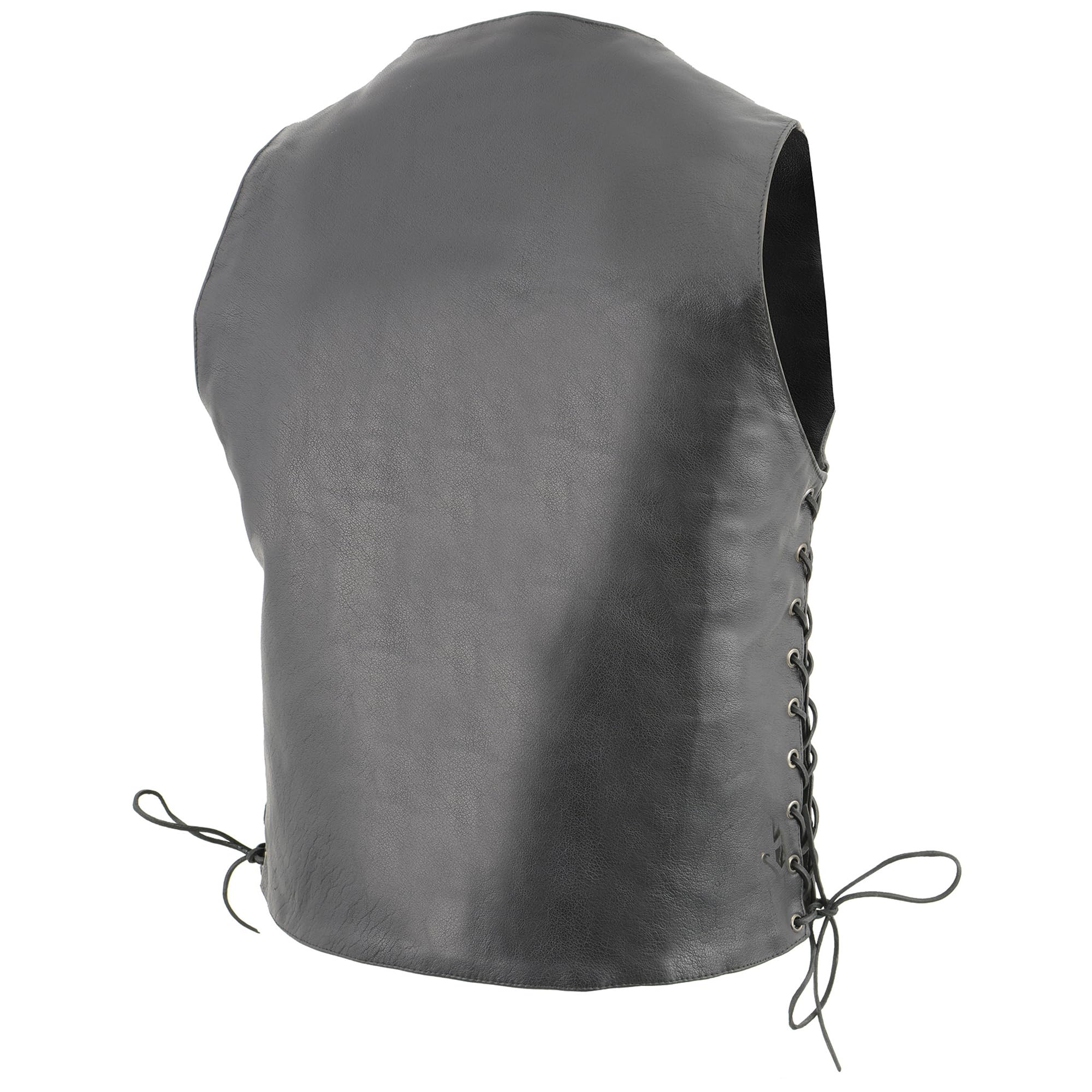 Milwaukee Leather Men's Black Classic V-Neck Motorcycle Vest - Genuine Leather with Buffalo Snaps & Adjustable Side Laces (LKM3701) - Perfect for Biker Rides, Motorcycle Clubs & Casual Outdoor Wear