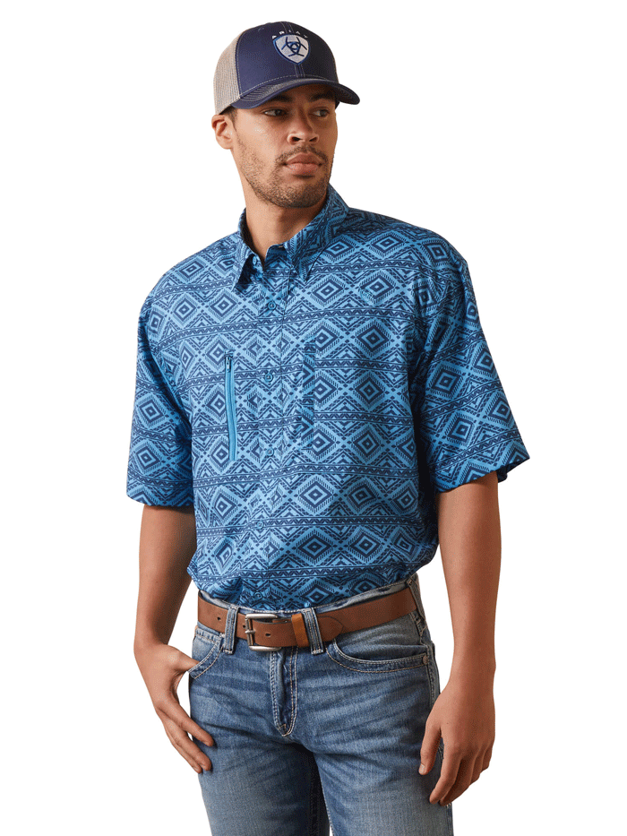 Ariat Men's VentTEK Classic Fit Shirt - Breathable Moisture-Wicking Performance Shirt for Outdoor Work & Casual Wear (Rainwater)