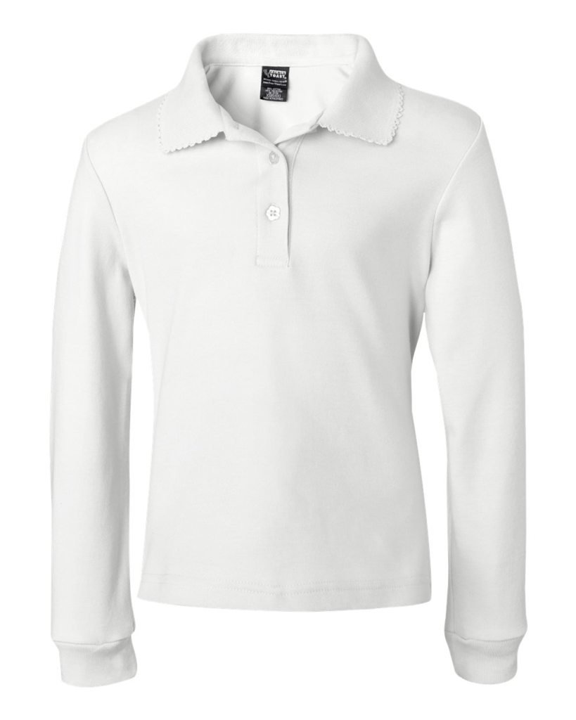 French Toast Girls' Long Sleeve Polo Shirt with Picot Trim Collar - School Uniform, Playdate & Special Occasions (Multiple Colors)