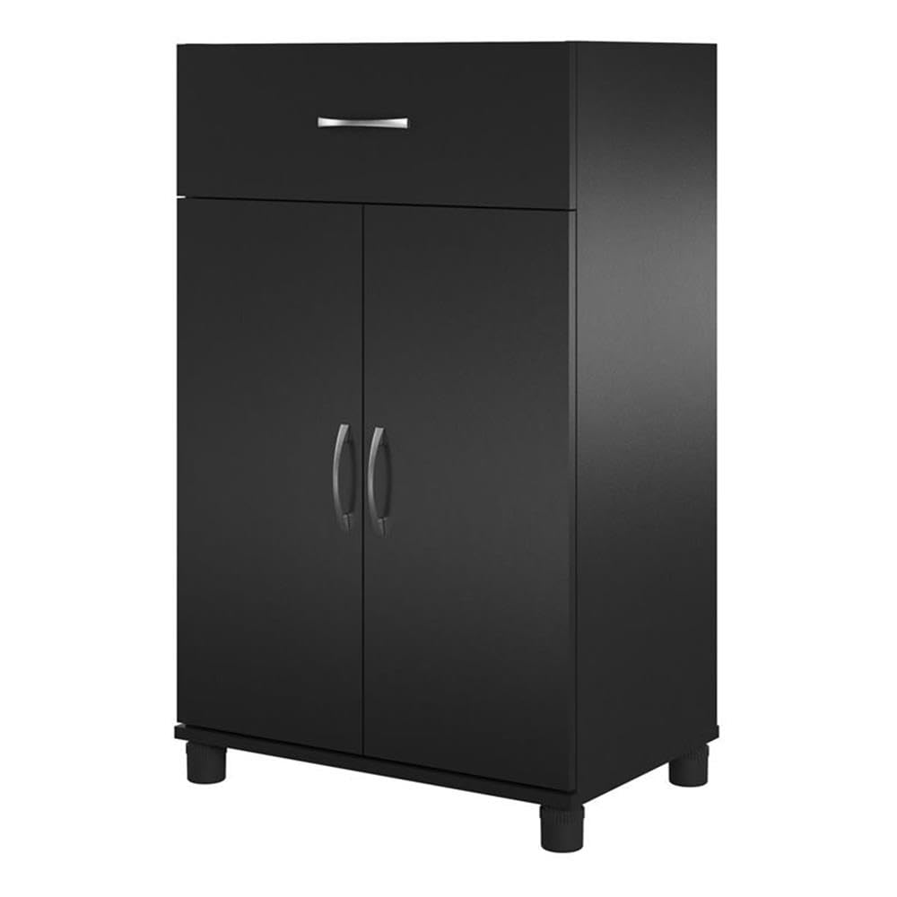 Pemberly Row Transitional 24-Inch Black Storage Cabinet with 1 Drawer & 2 Doors - Perfect for Home Office, Living Room, or Bedroom Organization