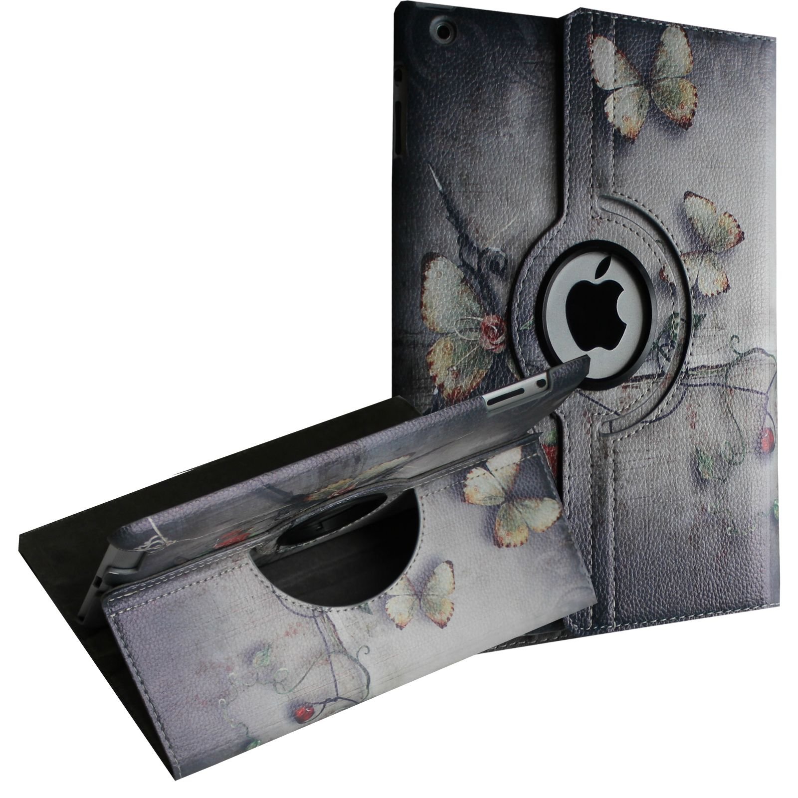 360° Rotating Magnetic Leather Smart Cover Case for iPad Air 2 with Stand - Includes Screen Protector, Stylus & Cleaning Cloth (Butterfly Flower Design) | Perfect for Work, Study & Travel Protection