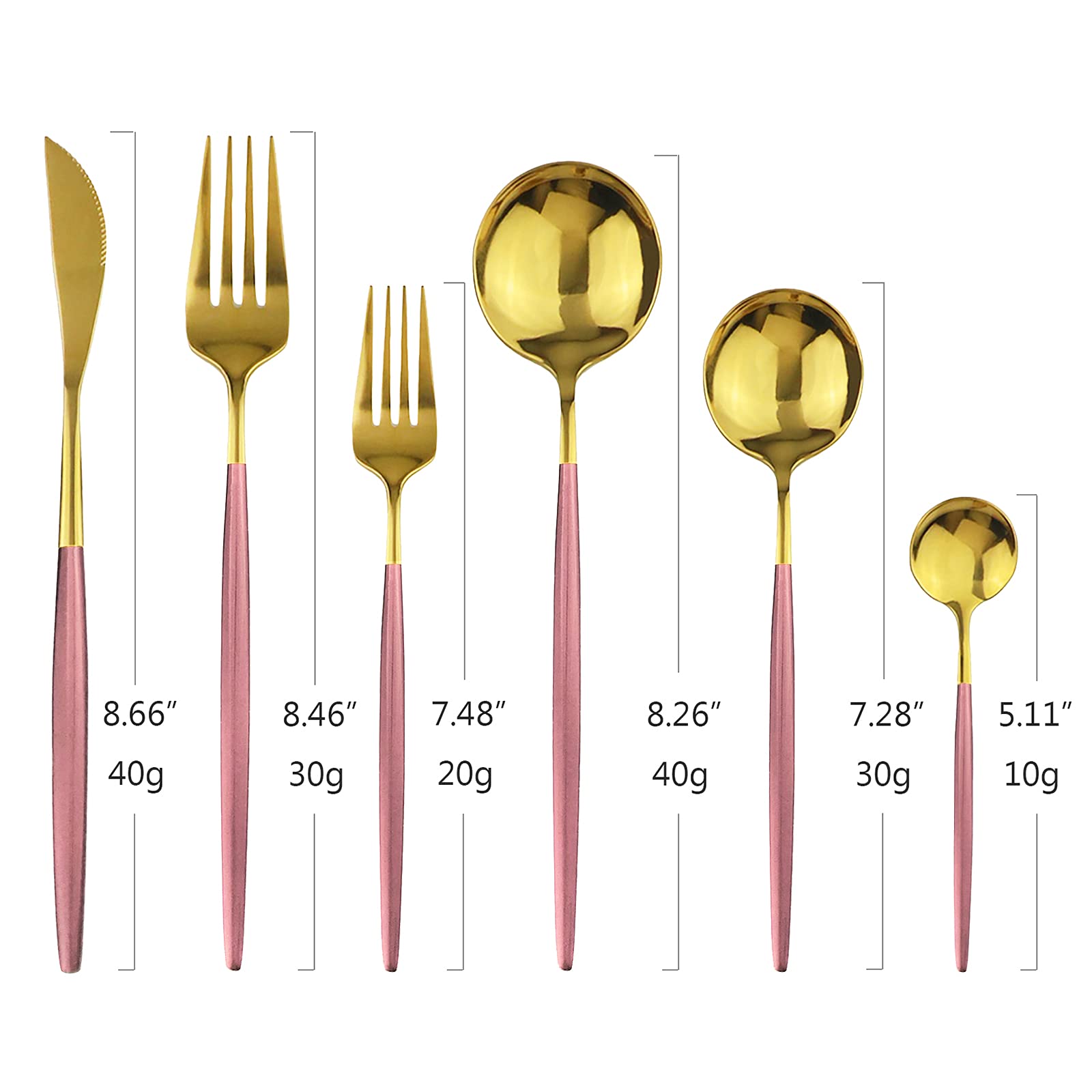 24-Piece Gold Mirror Silverware Set with Pink Handle - 18/0 Stainless Steel Flatware Cutlery (Knife, Fork, Spoon & Teaspoon) - Service for 4 - Elegant Dinnerware for Wedding, Party & Home Dining