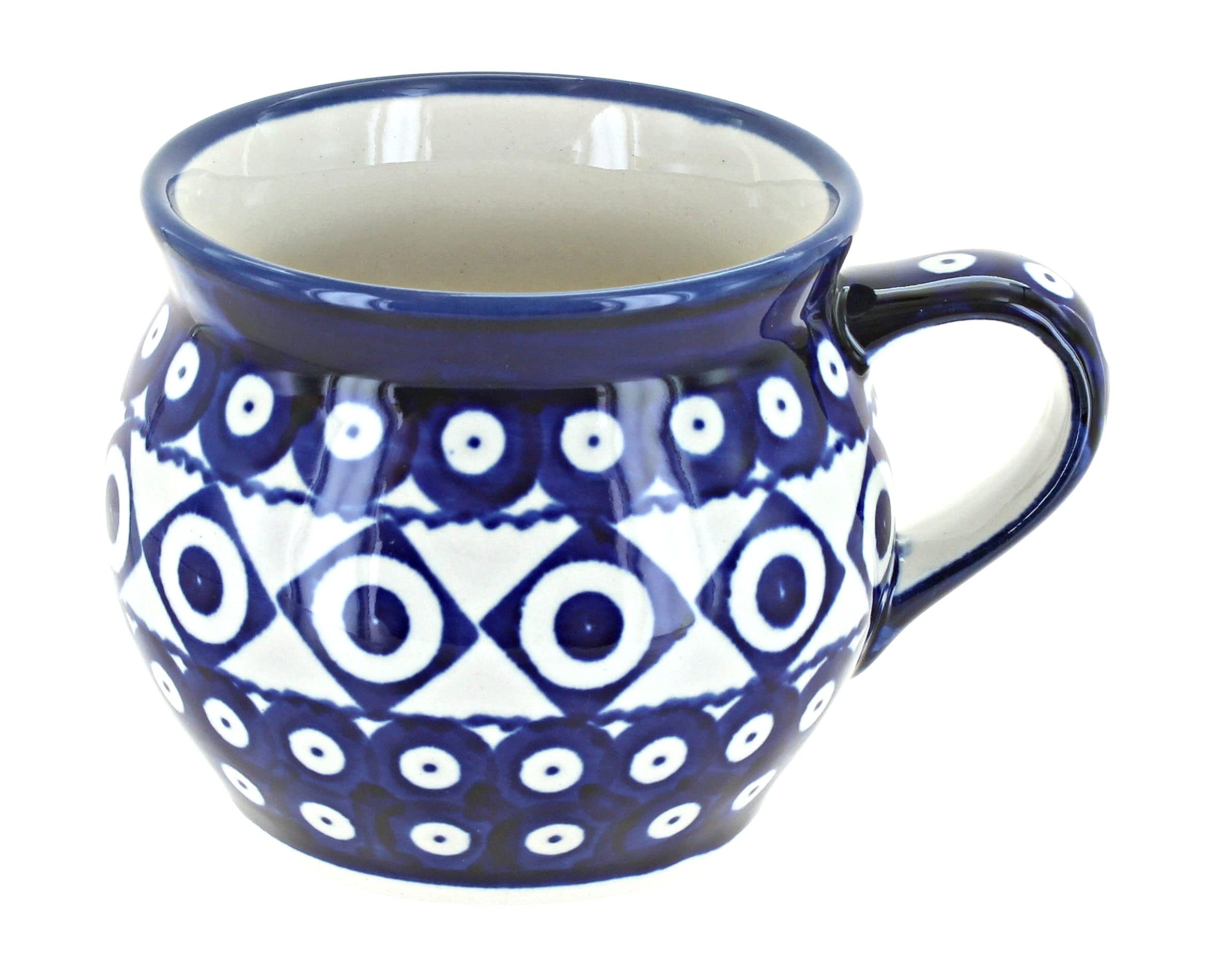 Blue Rose Polish Pottery Xandra Bell Shaped Coffee Mug - Handmade Ceramic Tea Cup for Home, Office & Gift Giving