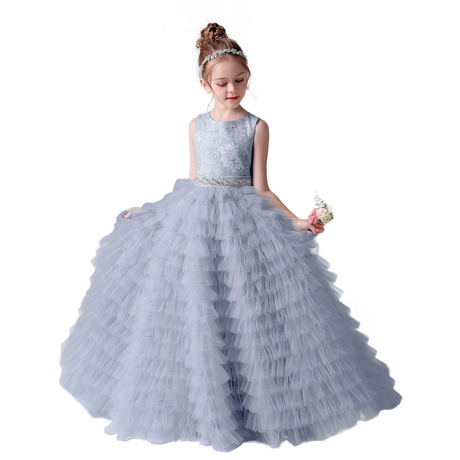 Tulle Flower Girl Dress Sleeveless Tiered Princess Gown for Weddings & Special Occasions - Perfect for Flower Girls & Pageants