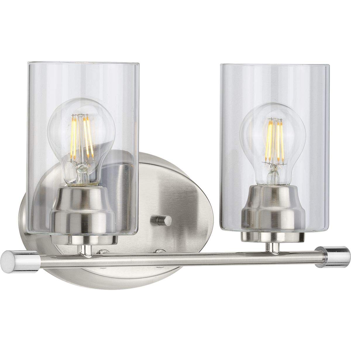 Progress Lighting Riley Collection 2-Light Clear Glass Modern Bathroom Vanity Light Fixture in Brushed Nickel - Perfect for Bathroom Mirror Lighting and Contemporary Home Decor