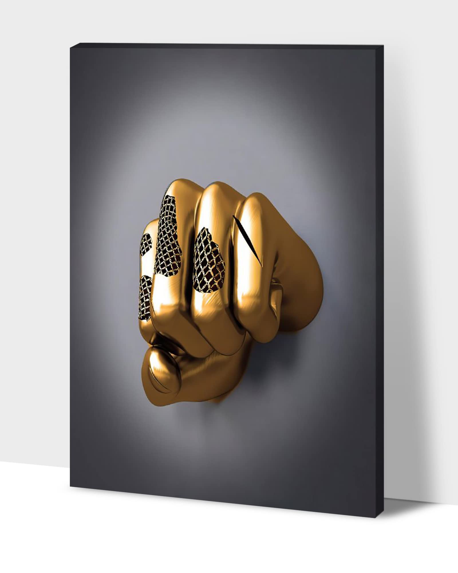 3D Metal Effect Fist Canvas Wall Art - Modern Silver Framed Wall Decor for Men's Bedroom & Living Room - Valentine's Day Gift Idea - 28x40 Inches - Perfect for Home Office, Man Cave, or Contemporary Interior Design
