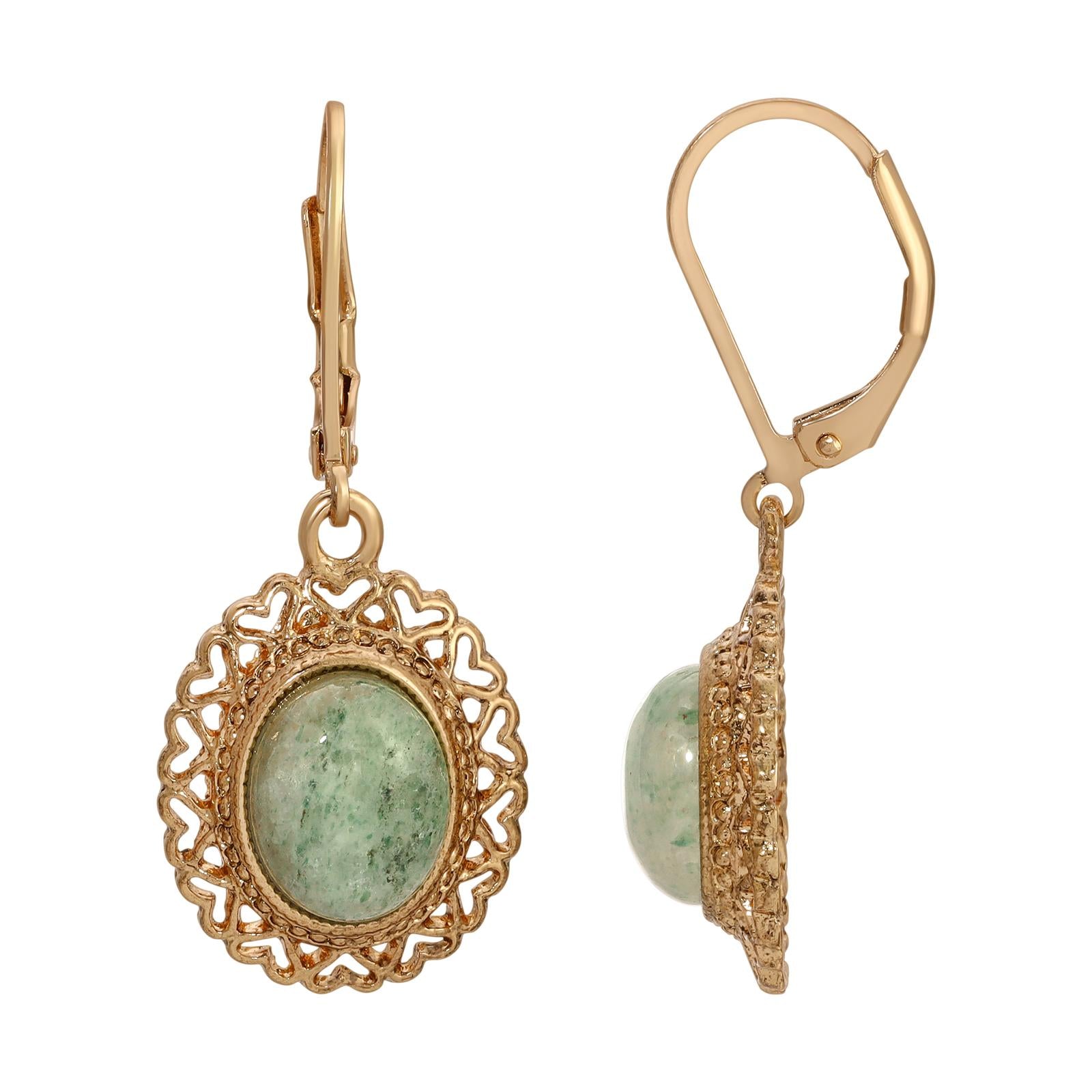 1928 Jewelry Oval Gemstone Heart Drop Earrings for Women - Vintage Style Dangle Earrings for Valentine's Day, Anniversary & Special Occasions