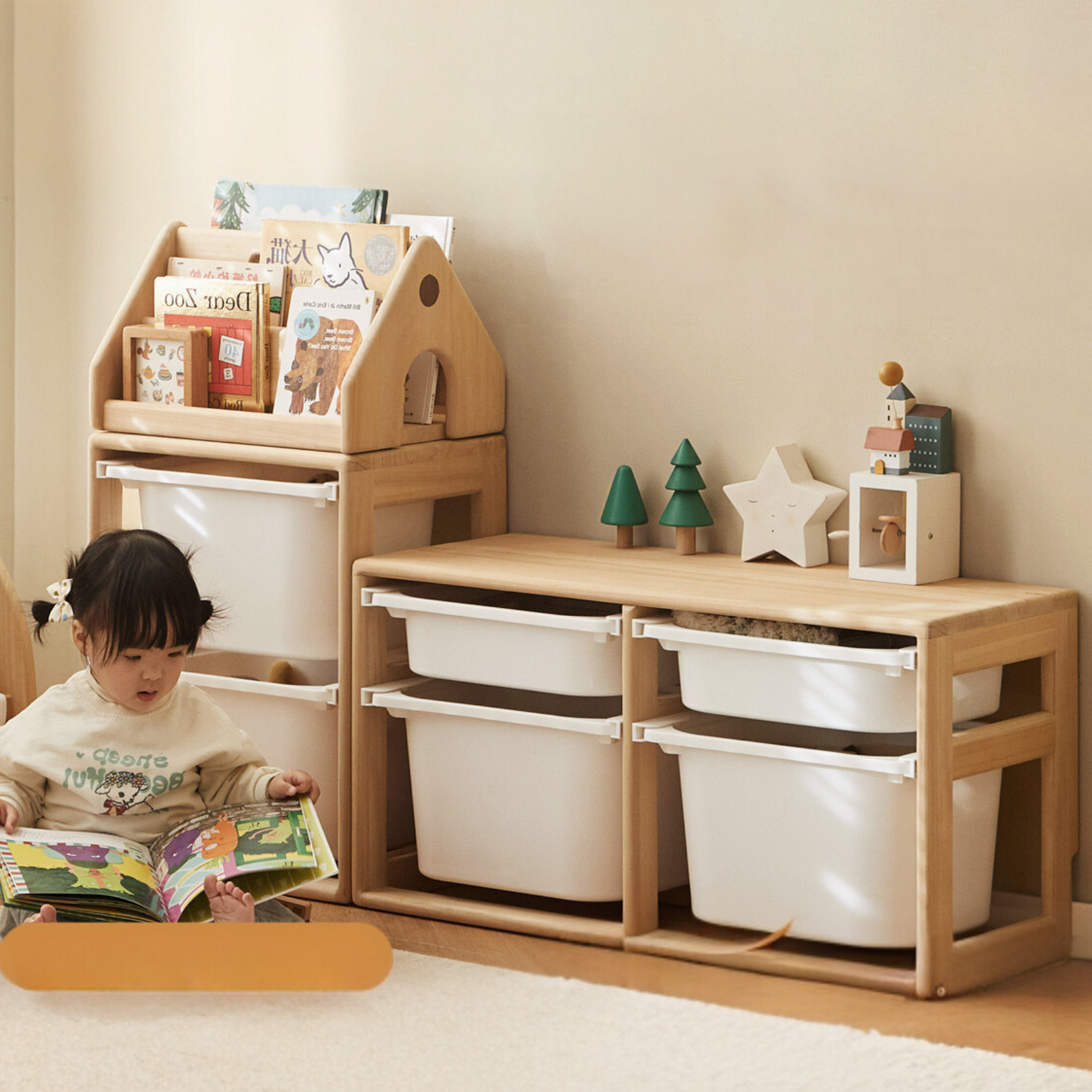 **Solid Wood Montessori Toy Storage Shelf for Kids - Organize Playroom, Nursery & Bedroom Toys - Eco-Friendly Poplar Wood Children's Bookshelf**