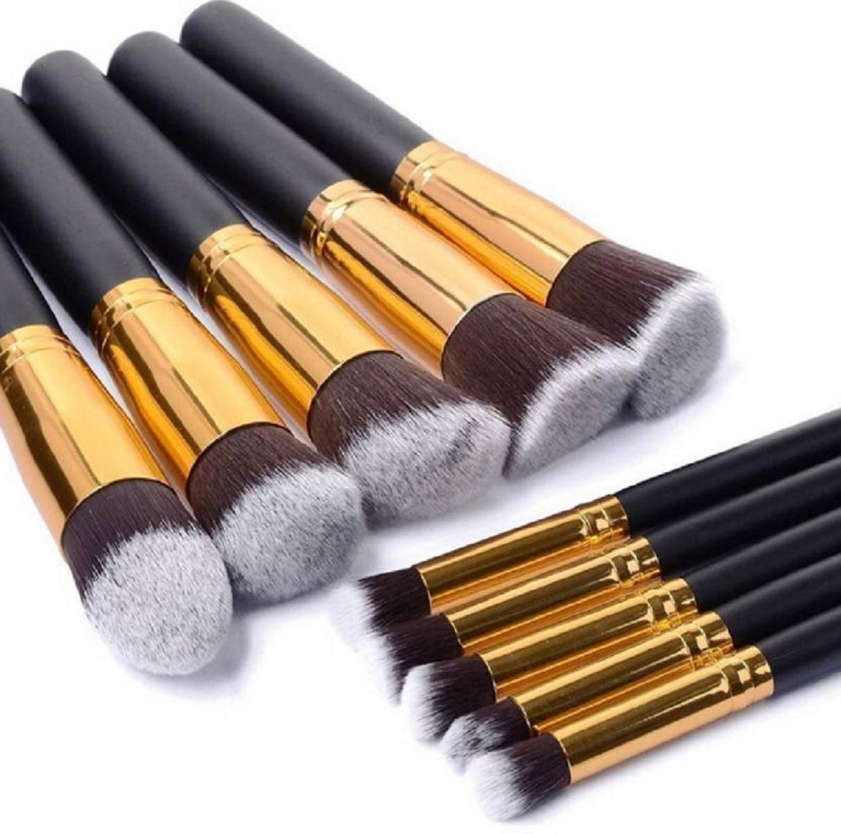 ZemGlam 10-Piece Makeup Brush Set (5 Big & 5 Small) - Black & Gold for Professional Makeup Application