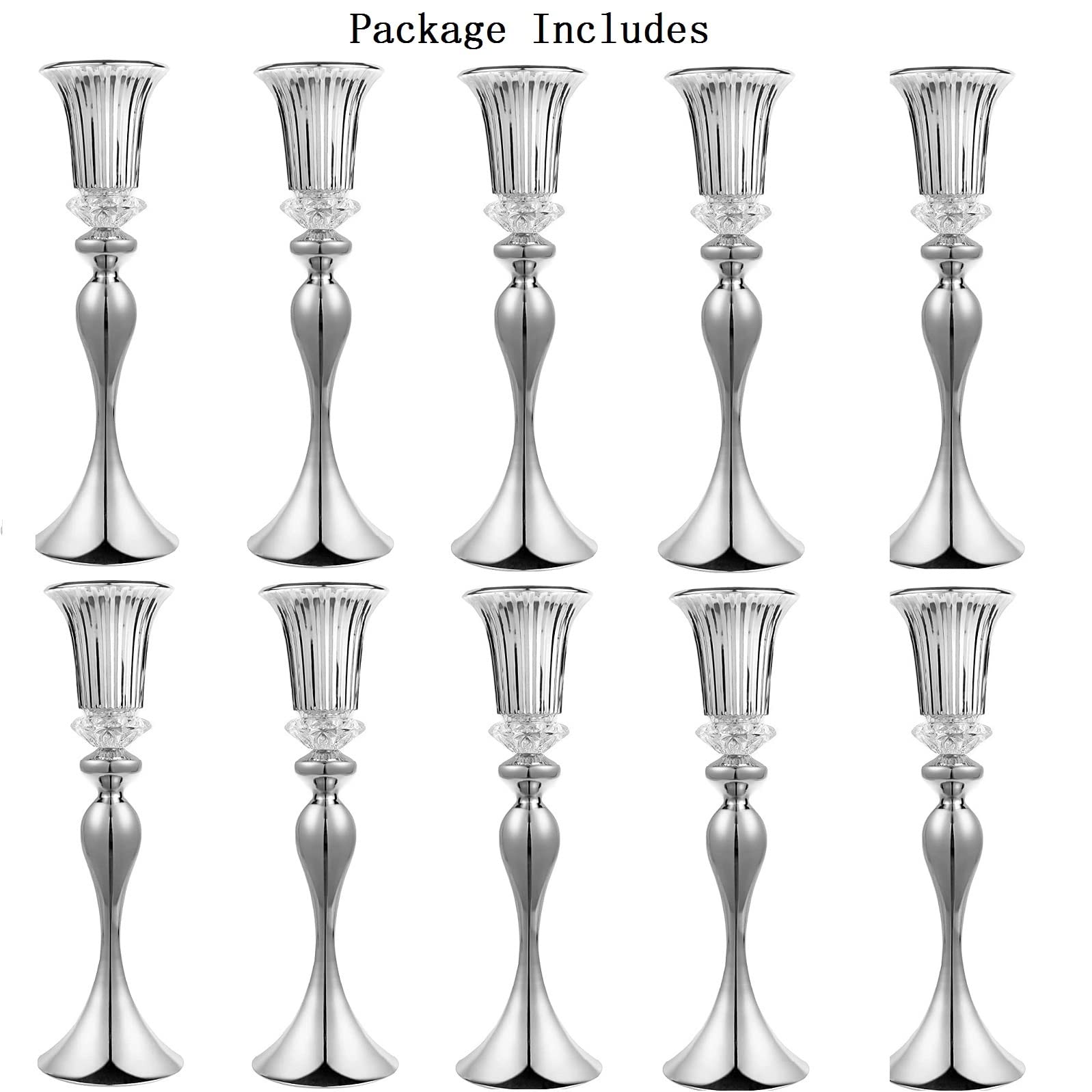 10Pcs Gold Trumpet Vase Set with Crystal Beads - Elegant Wedding Centerpieces, Birthday Party Decor, Home Table Decorations for Dining Room, Living Room & Special Events