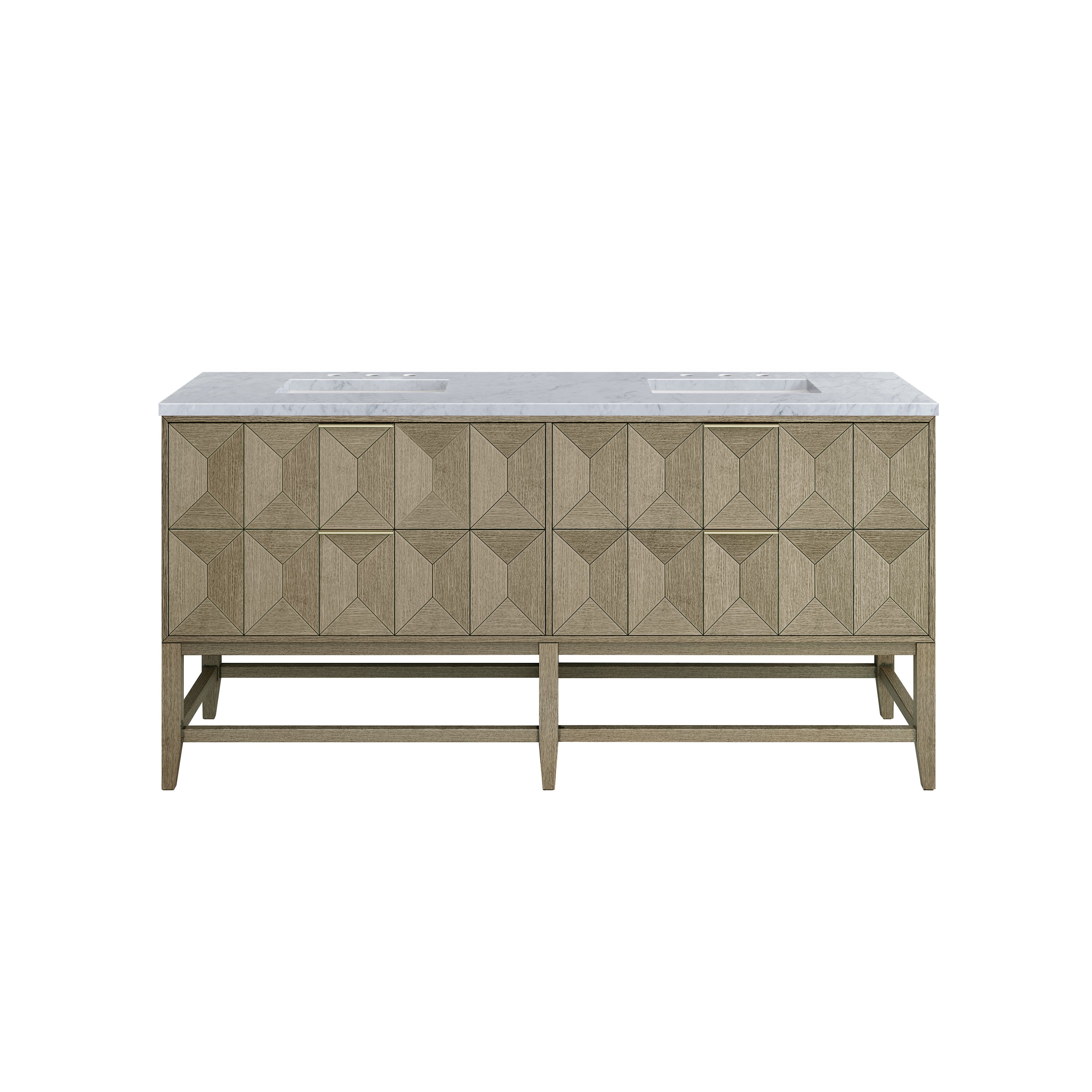 Emmeline 72 Inch Double Bathroom Vanity with Pebble Oak Finish & 3CM Carrara Marble Top - Perfect for Master Bathroom Renovation and Modern Home Decor
