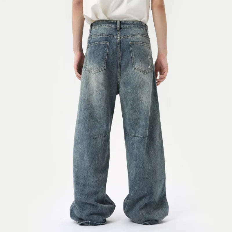 American Style Men's Denim Jeans - Washed Fashion Loose Fit Straight Leg Casual Wide Pants for Summer | Perfect for Everyday Wear, Street Style & Relaxed Outings | Model 9C6303
