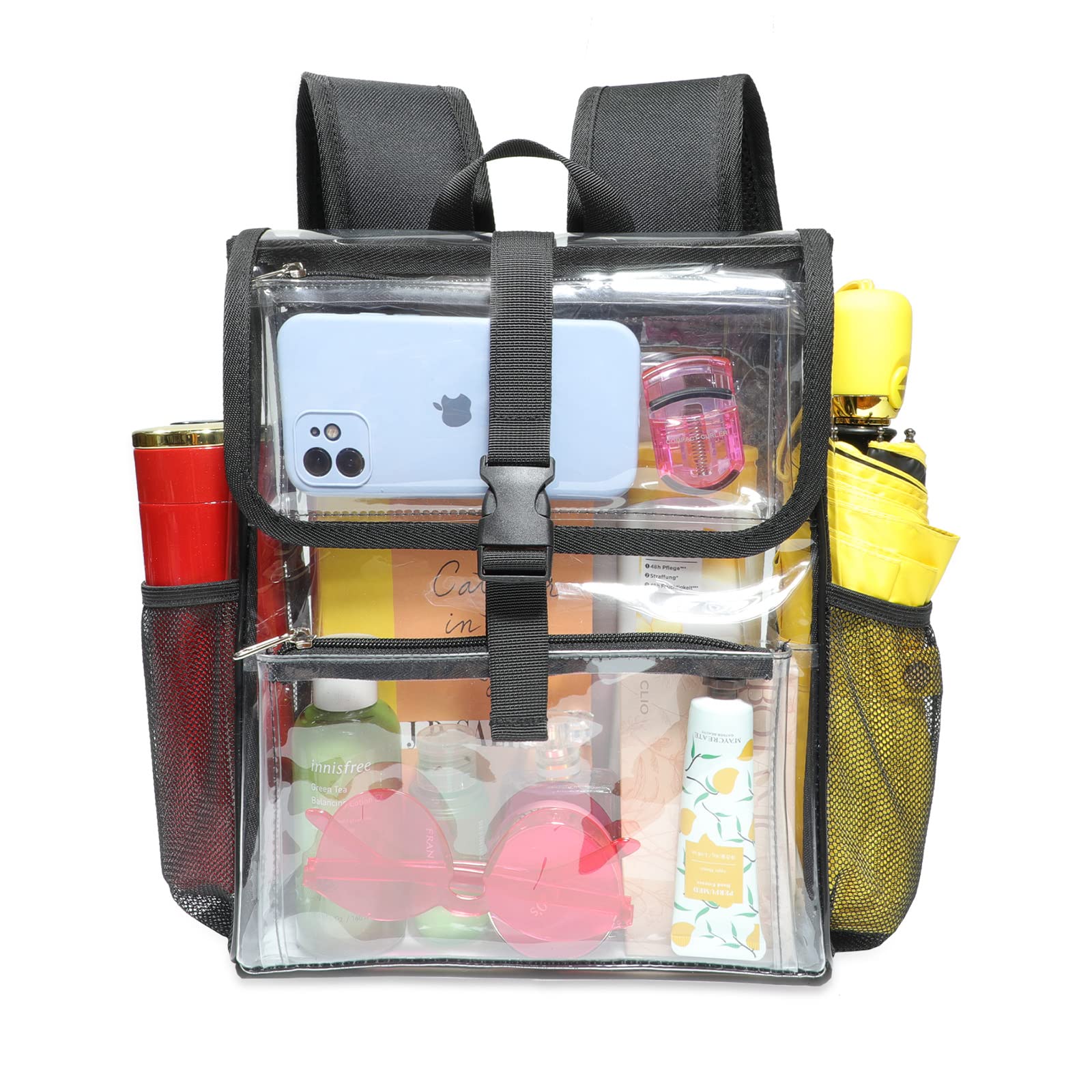 Clear Small Backpack 12x12x6 Inches - Stadium Approved Transparent Mini Backpack with Multiple Pockets for Work, Music Festivals, Sports Events & Travel Security | Perfect for Concerts, Theme Parks, Airport Security & School Essentials