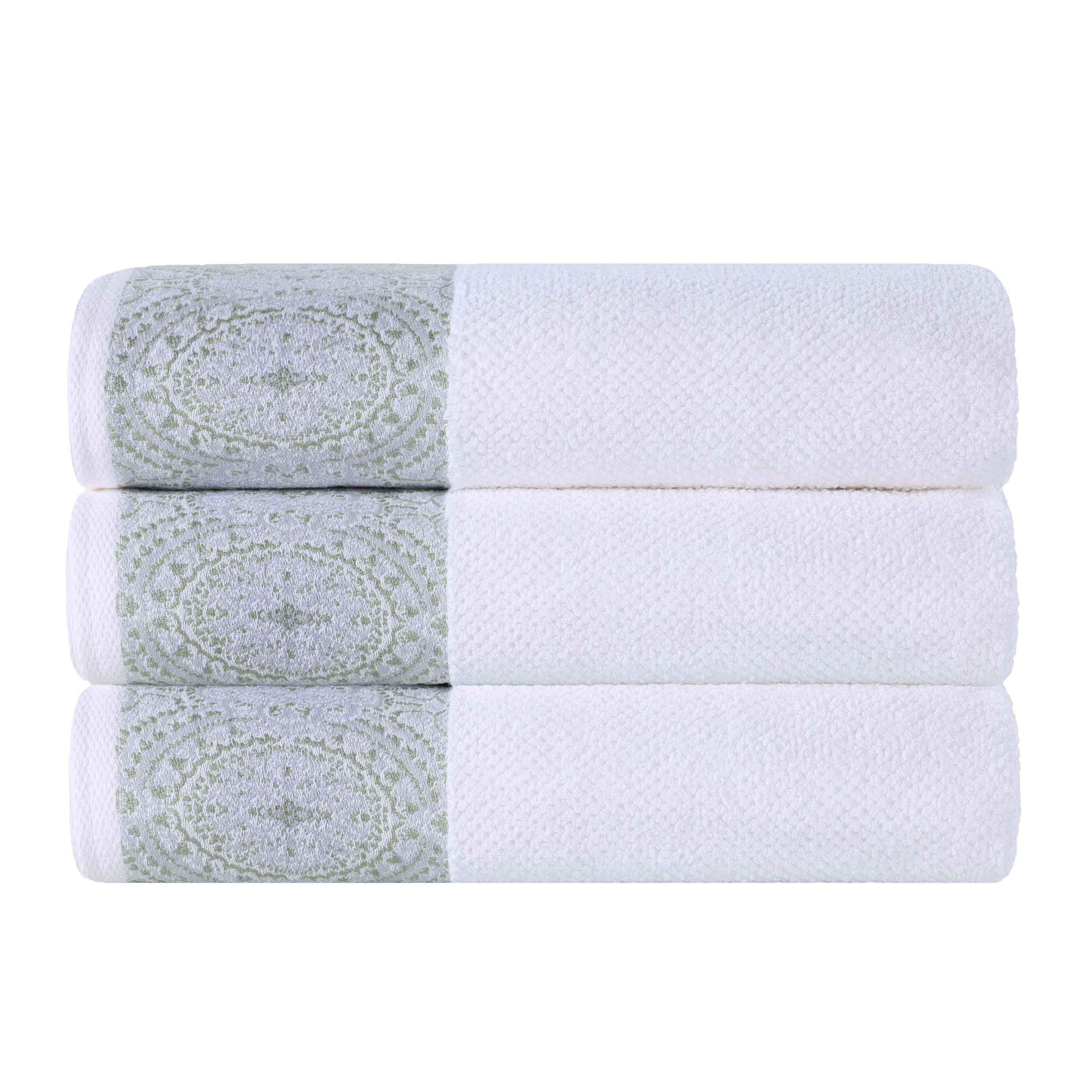 Premium Medallion Cotton Jacquard Bath Towels Set of 3 - Ultra Soft & Absorbent Luxury Towels for Spa, Bathroom & Beach Use