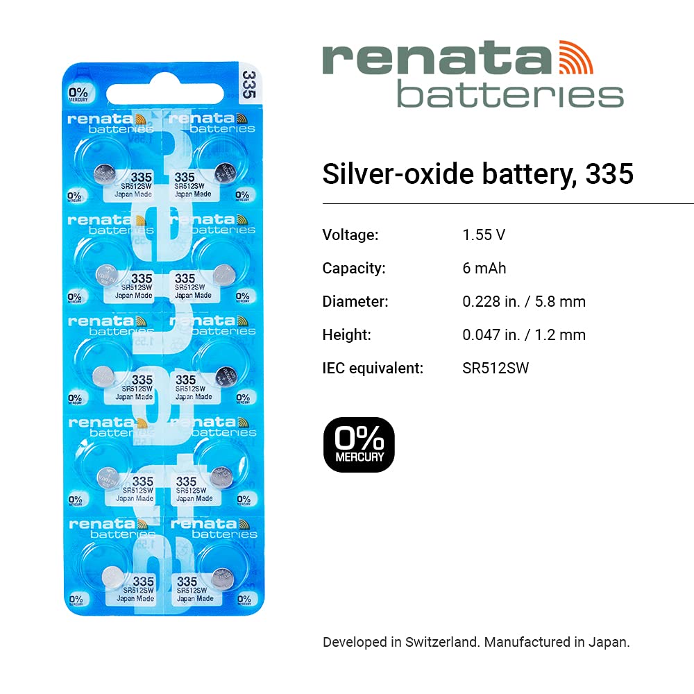 Renata Watch Batteries 5 Pack - Long-Lasting Swiss Made Coin Cell Batteries for Watches, Calculators, and Small Electronics - Perfect Replacement for SR621SW, 364, 377, and Similar Models