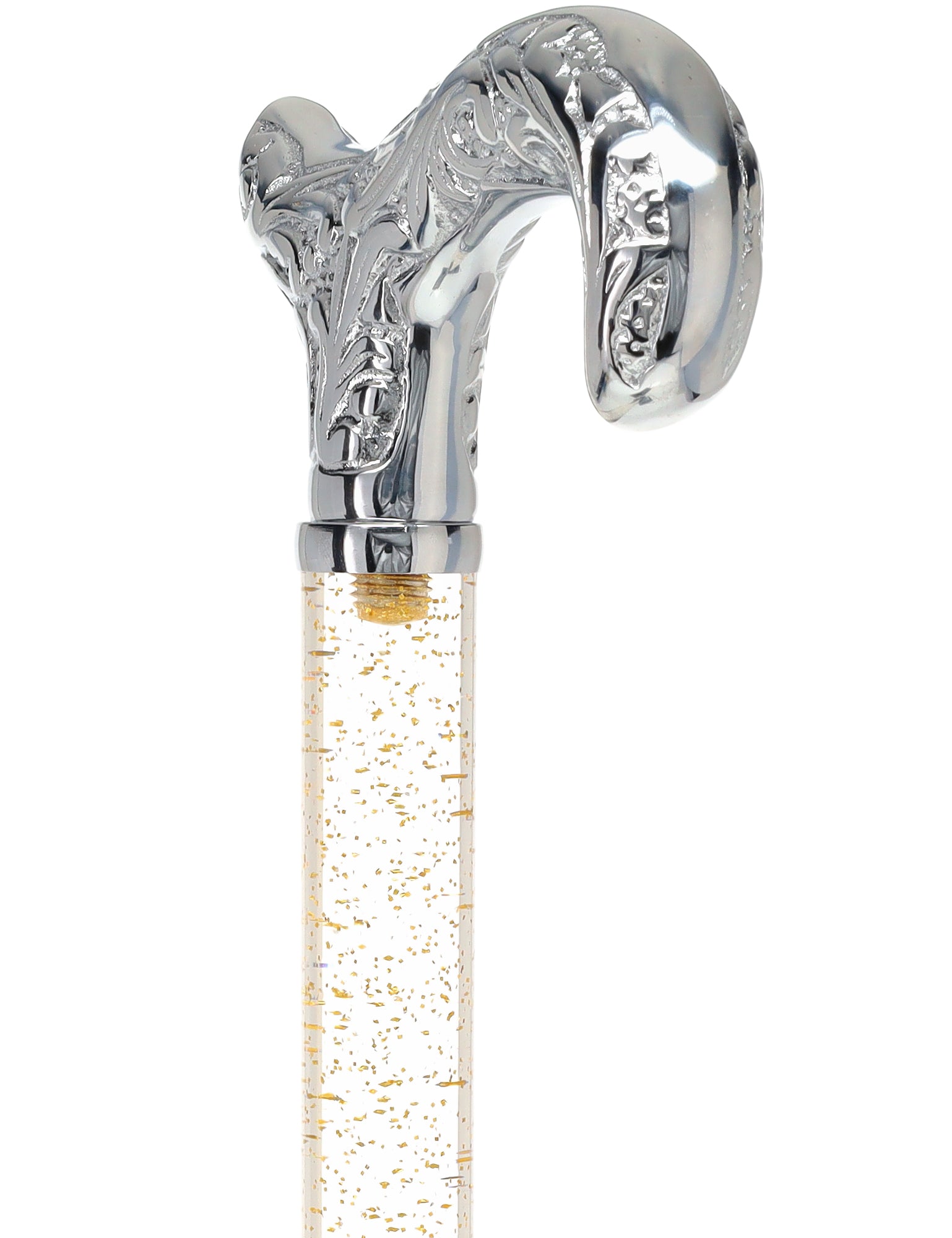 Elegant Chrome Derby Cane with Clear Acrylic Shaft - Premium Walking Cane for Men & Women - Comfortable Support for Daily Use, Travel, and Fashion Accessory
