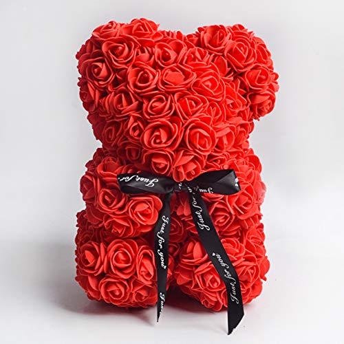 10 Inch Red Rose Bear Teddy - Artificial Flower Stuffed Animal Gift for Valentine's Day, Mother's Day, Anniversary, Birthday & Bridal Shower | Romantic Home Decor with Clear Gift Box | Perfect for Couples, Weddings & Special Occasions