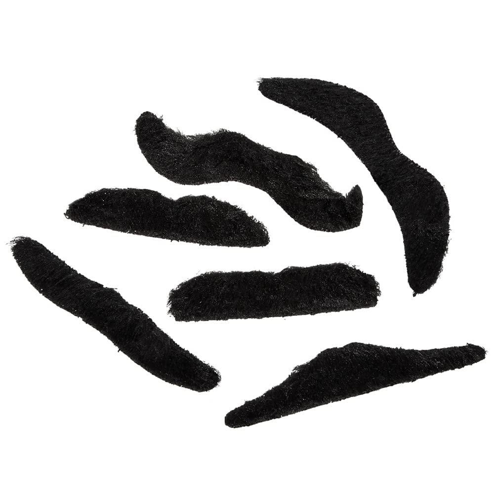 Road Island Novelty 3.5 Inch Black Fake Mustache Set - 12 Piece Costume Mustaches for Halloween, Cosplay, and Themed Parties