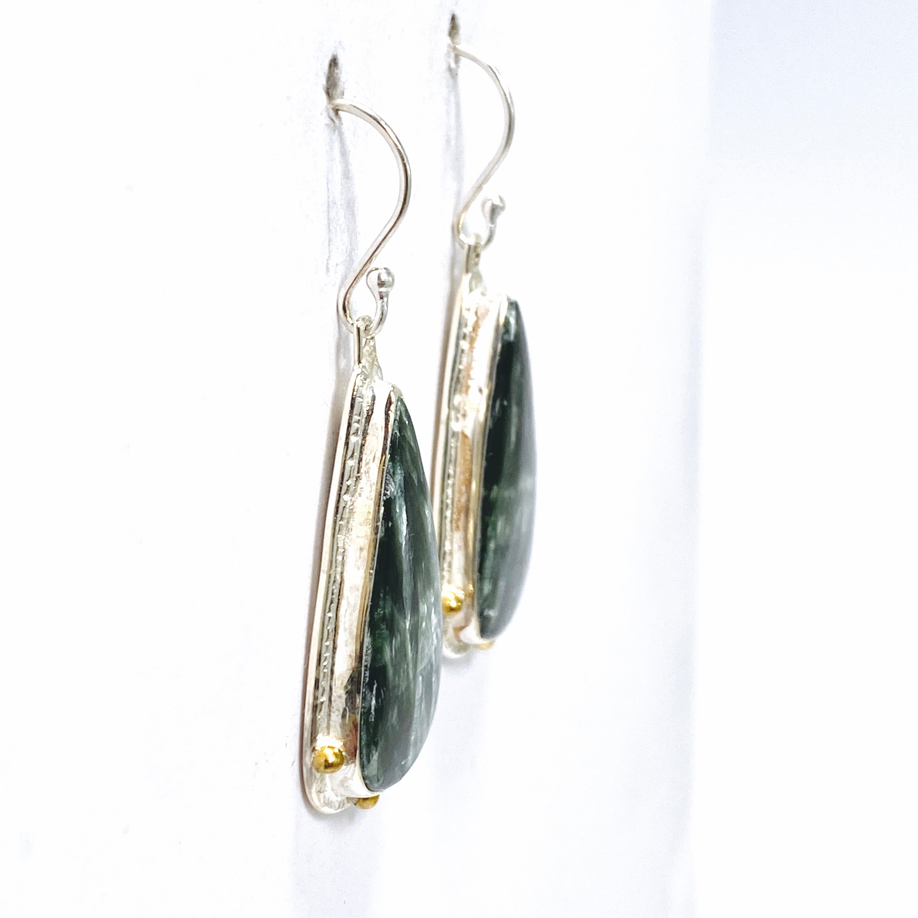 Seraphinite Teardrop Cabochon Earrings - Sterling Silver Handmade Jewelry for Women | Elegant Gift for Birthday, Anniversary & Special Occasions