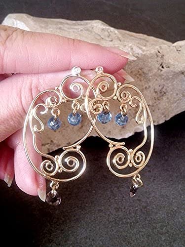 Blue Topaz & Smoky Quartz Vintage Dangle Earrings – Elegant Chandelier Bridal Jewelry for Weddings & Special Occasions