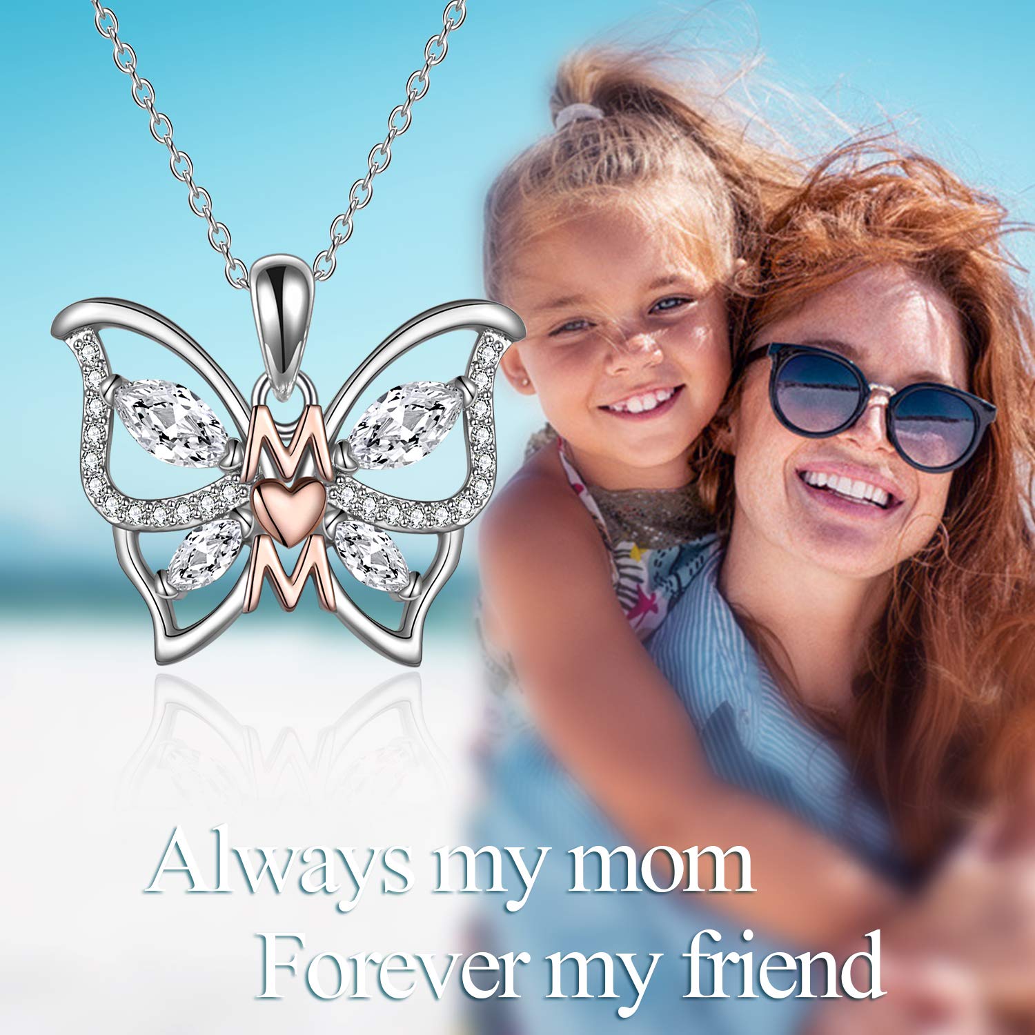 WINNICACA Sterling Silver Heart Butterfly Pendant Necklace - Thoughtful Mother's Day Gift from Daughter or Son, Birthday Present for Mom, Women's Jewelry | Perfect for Special Occasions & Everyday Wear