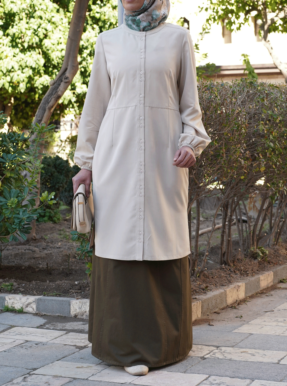 Sahla Women's Stylish Buttoned Tunic Top - Casual Long Blouse for Work, Date & Everyday Wear | Comfortable Loose Fit Tunic Shirt for Spring & Summer Outfits