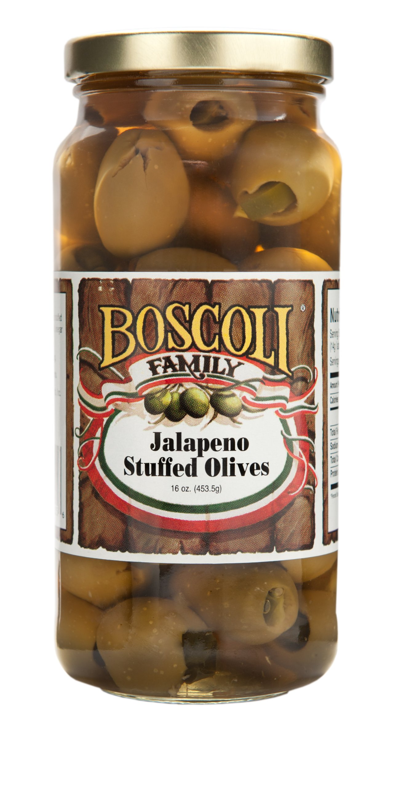 Boscoli Family Jalapeno Stuffed Olives - 16 oz Jar | Premium Stuffed Green Olives with Spicy Jalapeno | Perfect for Charcuterie Boards, Martini Garnish & Italian Recipes