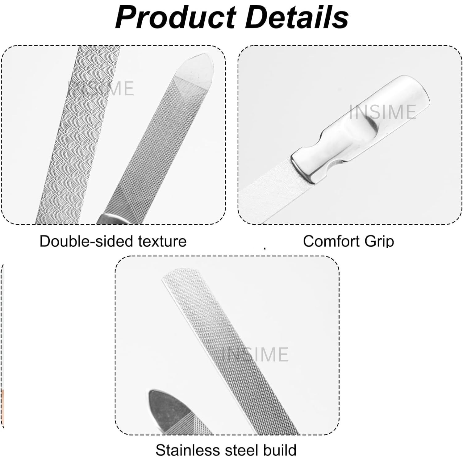INSIME Stainless Steel Nail File & Buffer - Professional Manicure Pedicure Tool for Women, Heavy Duty Reusable Nail Shaper for Natural & Artificial Nails - Perfect for Home Salon, Travel & DIY Nail Care
