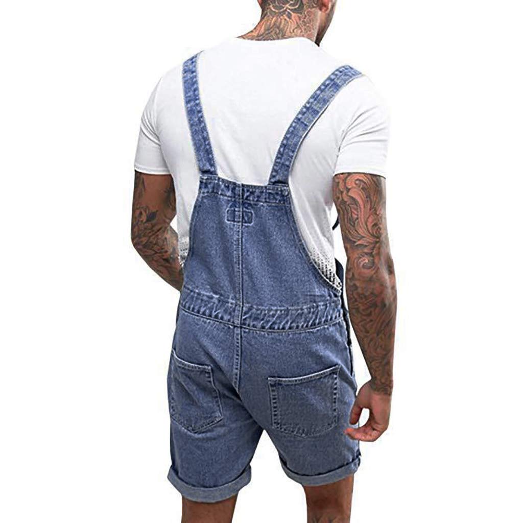 Men's Denim Bib Overalls Shorts - Adjustable Strap Summer Jumpsuit with Pockets | Casual Workwear, Outdoor Activities & DIY Projects (Blue)
