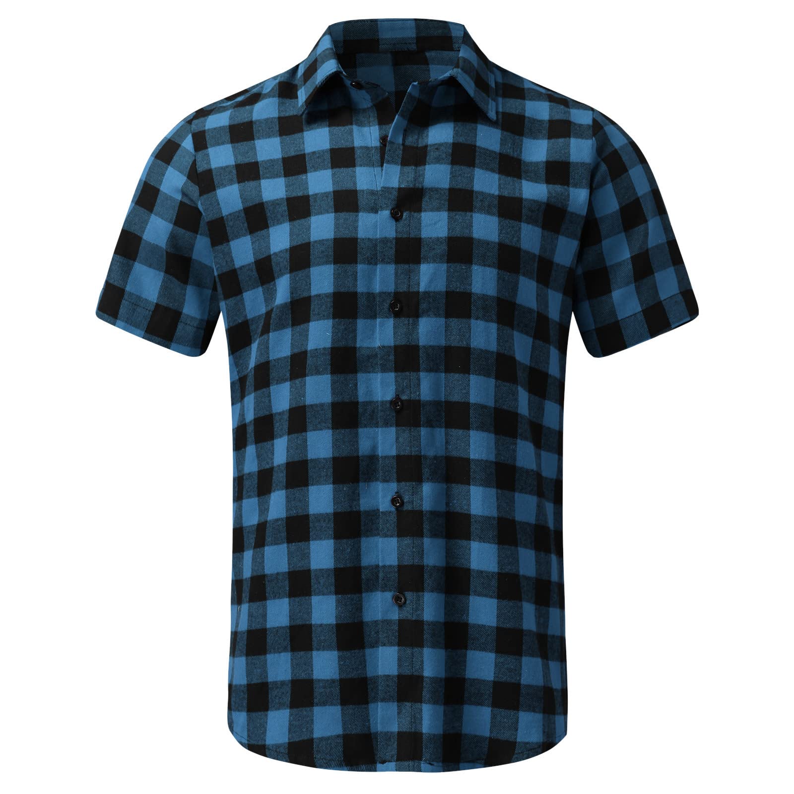 XXBR Men's Short Sleeve Button Down Shirts - Summer Casual Plaid Shirt with Pocket, Regular Fit Loose Work & Beach Shirt for Outdoor, Office and Vacation Wear