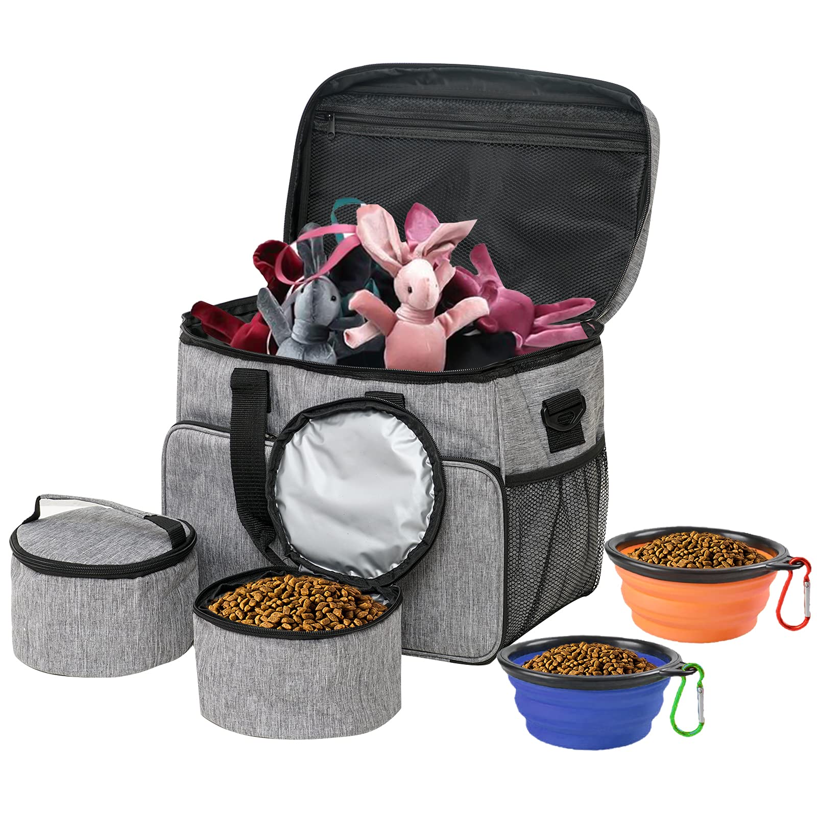 HonourHope Airline Approved Dog Travel Bag - Multi-Function Pet Carrier with Food Container & Collapsible Bowl for Dogs, Cats & Puppies (Gray) - Perfect for Air Travel, Road Trips & Outdoor Adventures