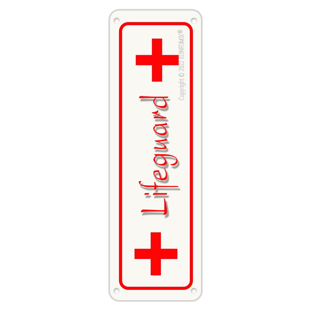 Lifeguard Sign Metal Tin Sign 4x16 Inches - Durable Beach, Pool, and Stand Safety Sign for Outdoor Use