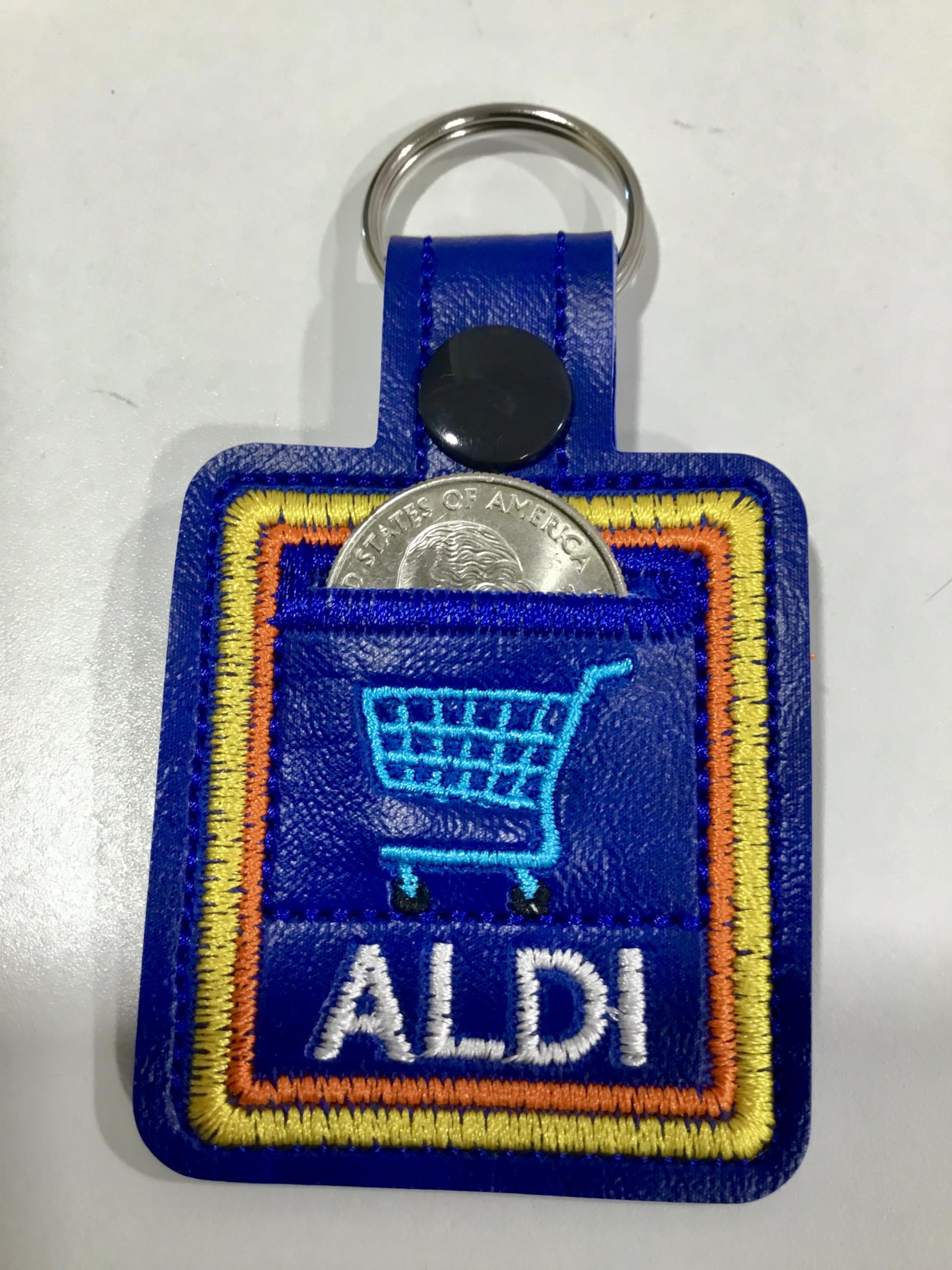 Handmade in USA Aldi Quarter Holder Keychain - Coin Keeper for Shopping Carts | Embroidered Unisex Gift for Grocery Shopping & Convenience