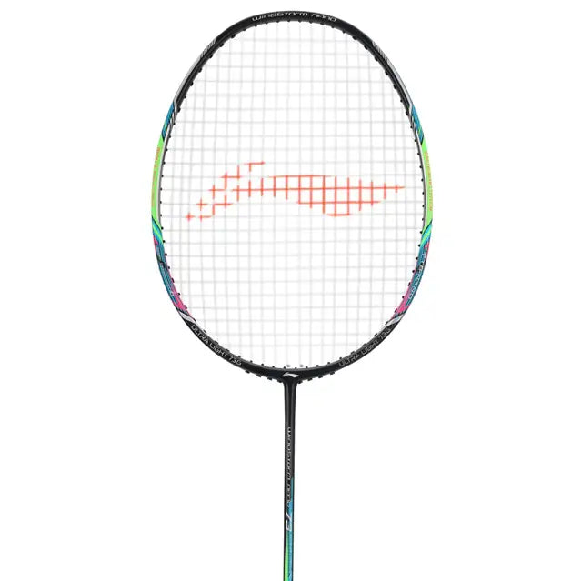 Li Ning Windstorm Nano 73 Black Prestrung Badminton Racket - Professional Carbon Fiber Shuttlecock Racquet for Smash & Defense | Perfect for Tournaments & Training | Made in China