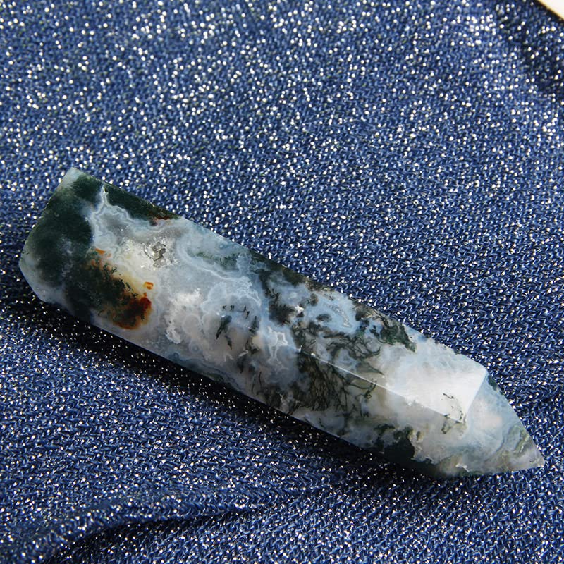 1Pcs Natural Moss Agate Geode Obelisk - Polished Crystal Point Tower for Home Decor, Meditation & Healing Stone | Spiritual Gift, Feng Shui, Reiki Energy, Yoga Space, Office Desk Decor