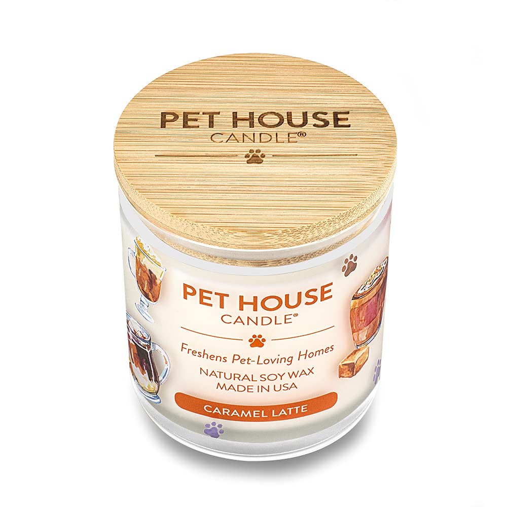 One Fur All Pet House Candle 2 Pack - Plant-Based Soy Wax, Clean Burning Scented Candles for Home & Car - Long Lasting Pet Odor Eliminator in Caramel Latte Fragrance - Perfect for Living Rooms, Bedrooms & Pet Areas