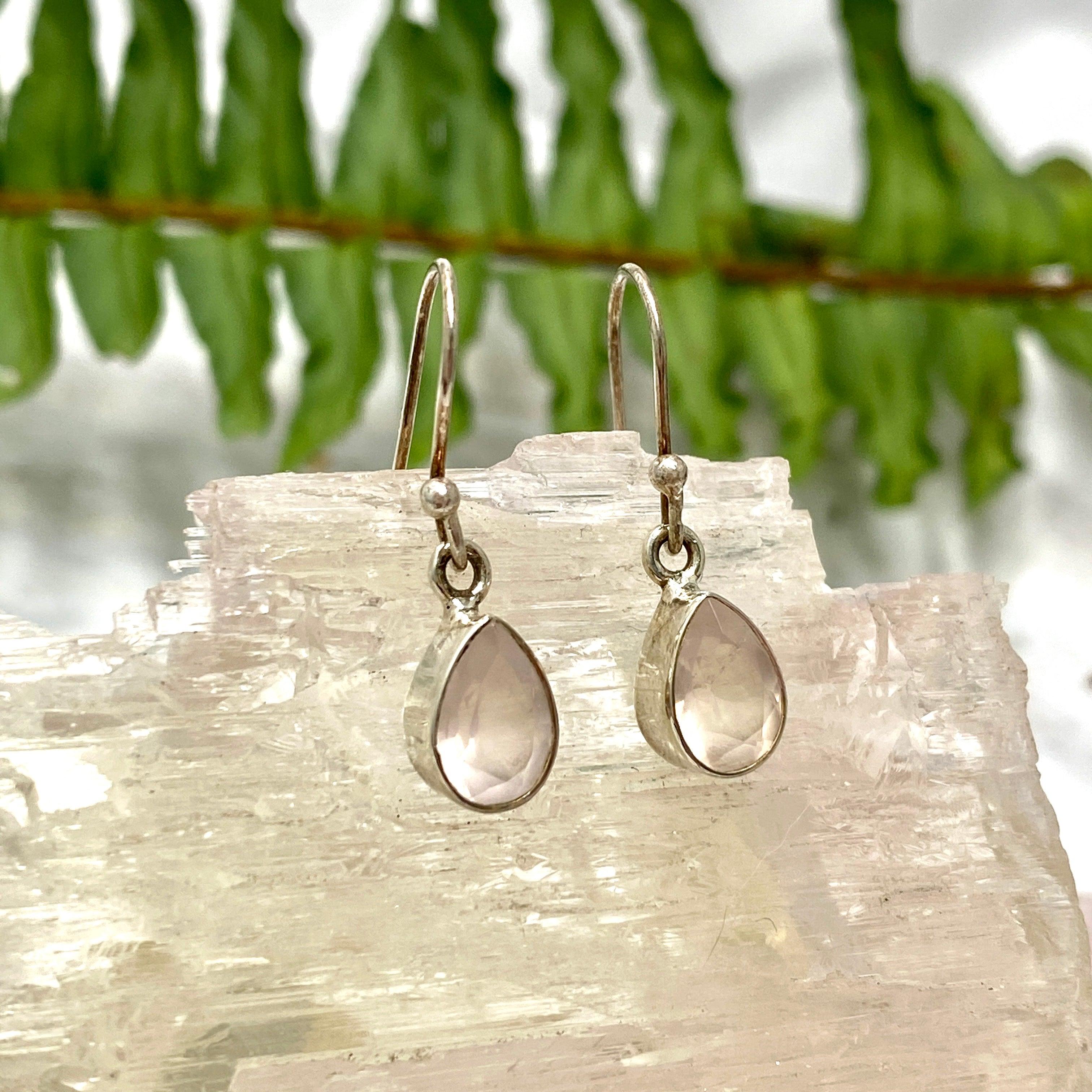 Rose Quartz Faceted Teardrop Earrings - Dainty Crystal Jewelry for Women, Gift for Her | Wedding, Party, Everyday Wear